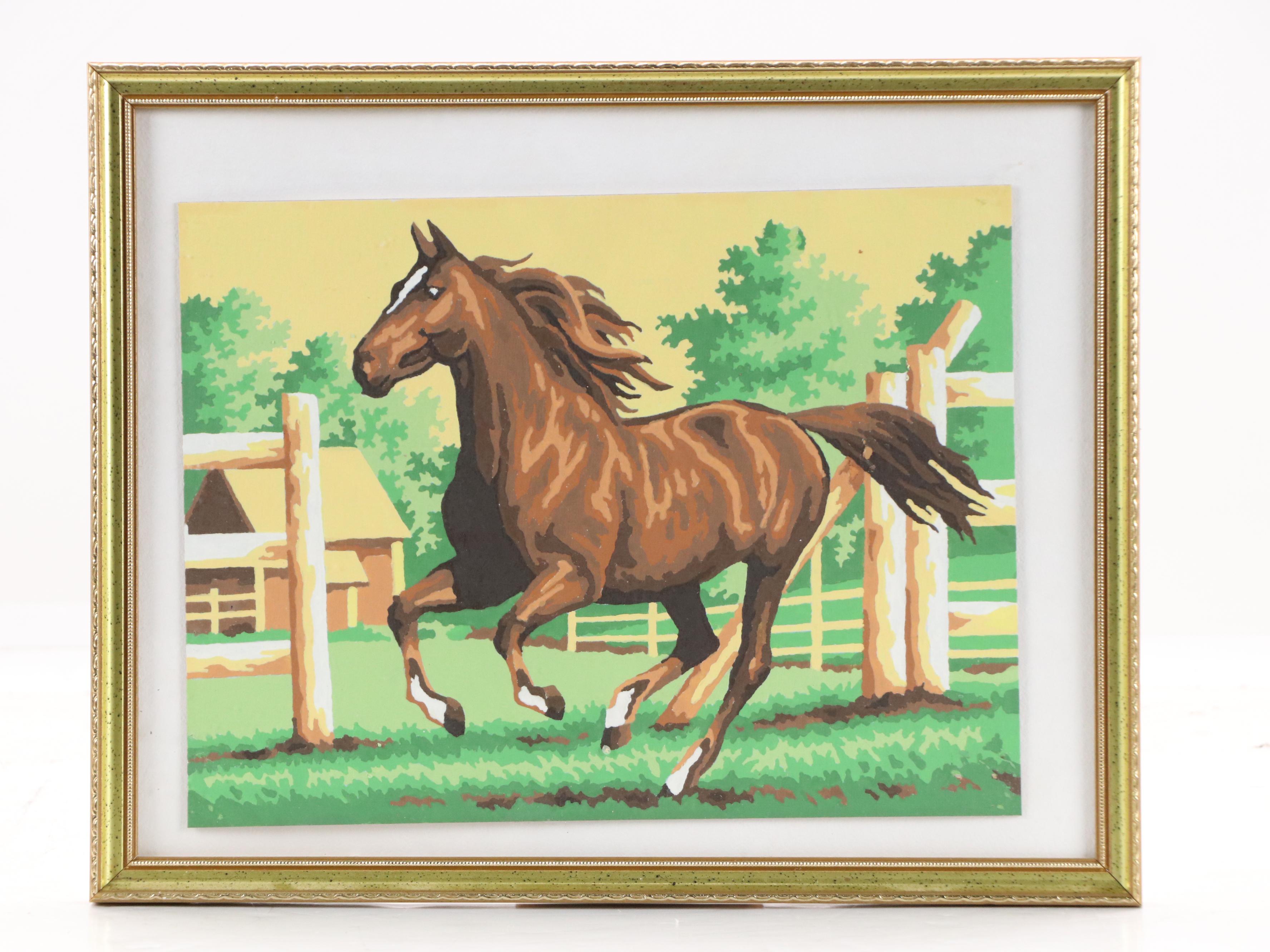 Set of Two Acrylic Paintings of Chestnut Horses, Early 21st Century