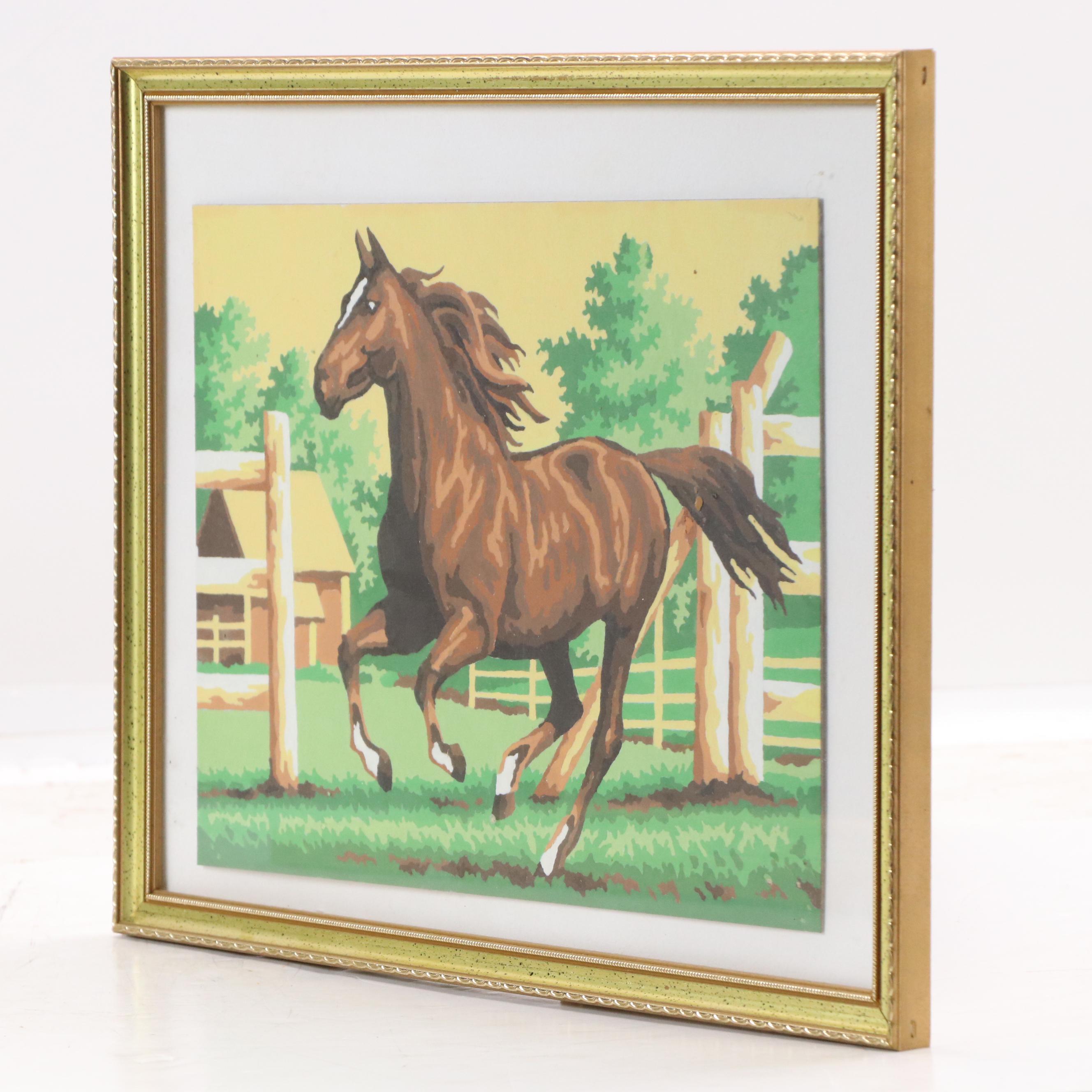Set of Two Acrylic Paintings of Chestnut Horses, Early 21st Century