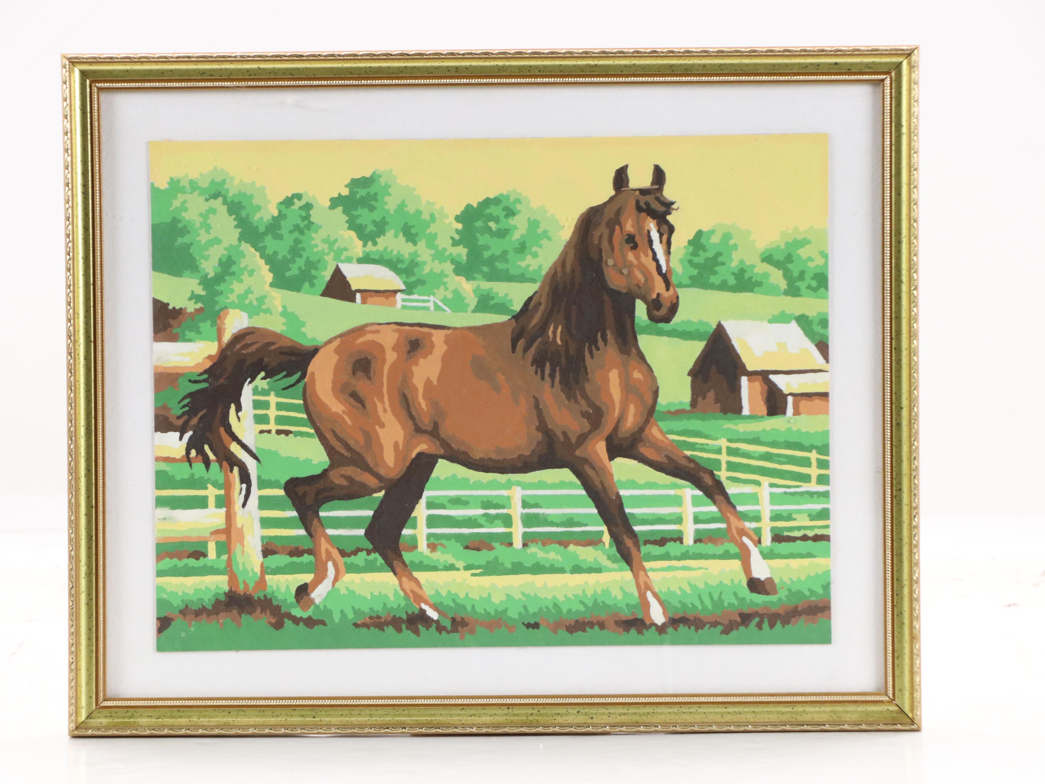Set of Two Acrylic Paintings of Chestnut Horses, Early 21st Century