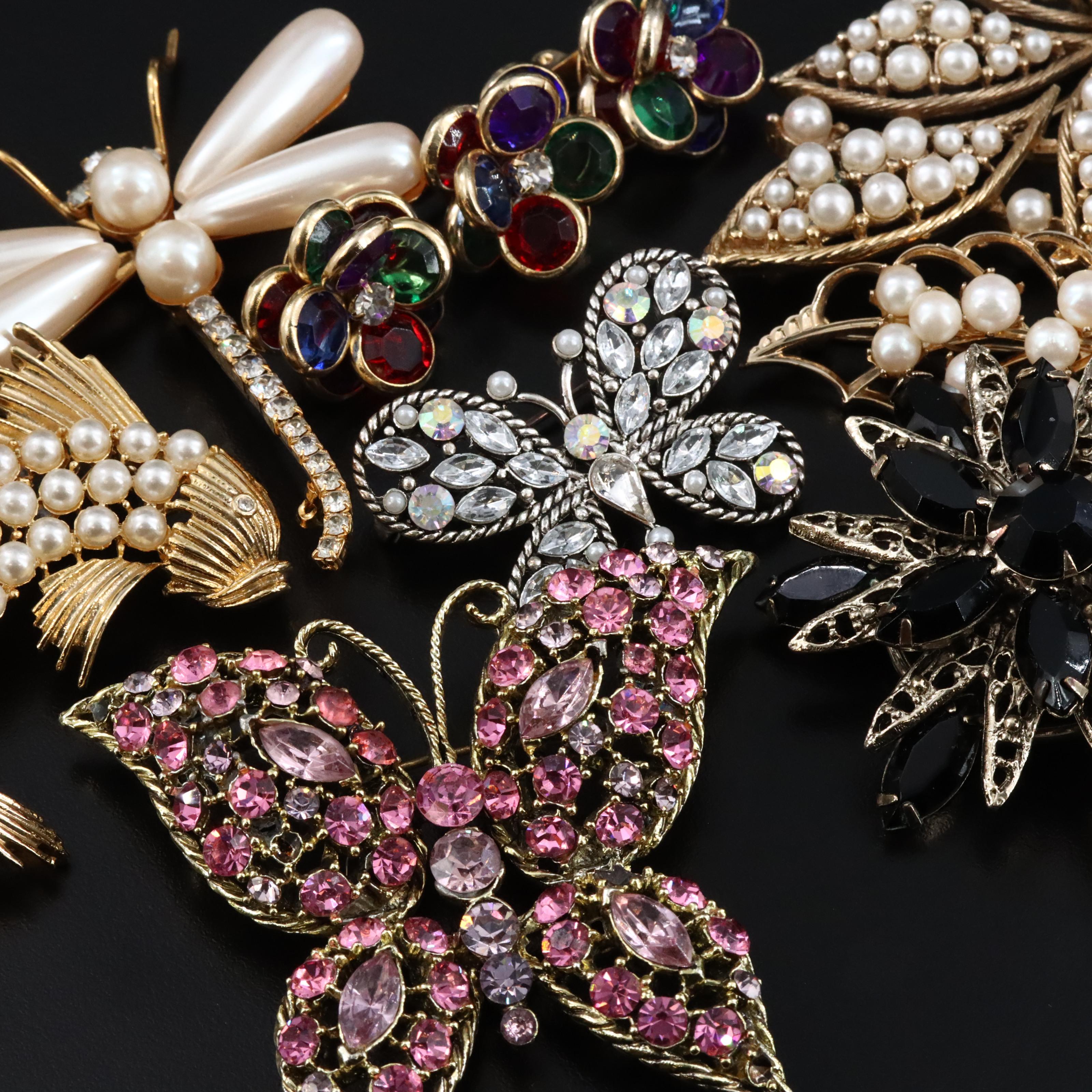 Vintage Animal and Floral Themed Brooch and Scarf Clip Collection