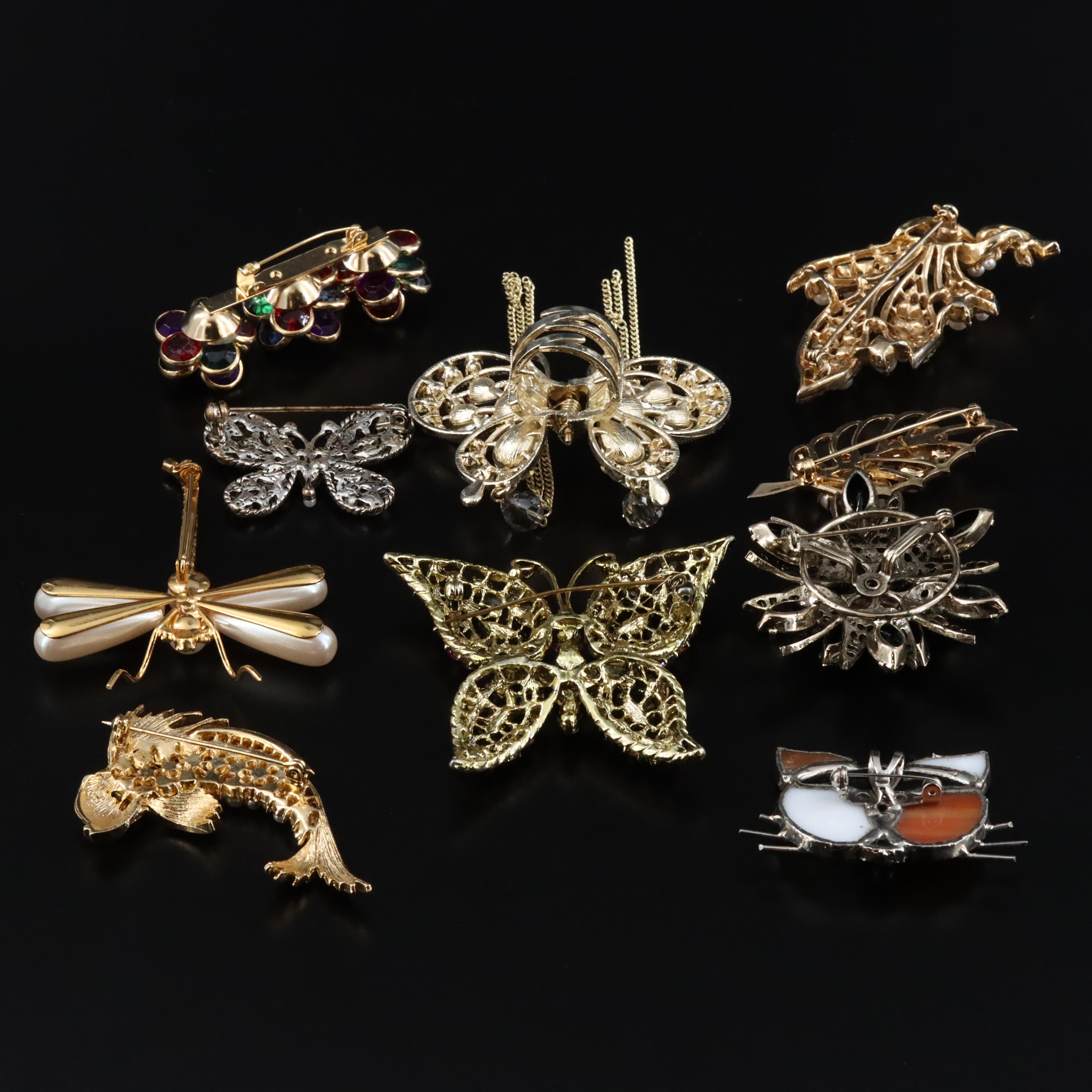 Vintage Animal and Floral Themed Brooch and Scarf Clip Collection