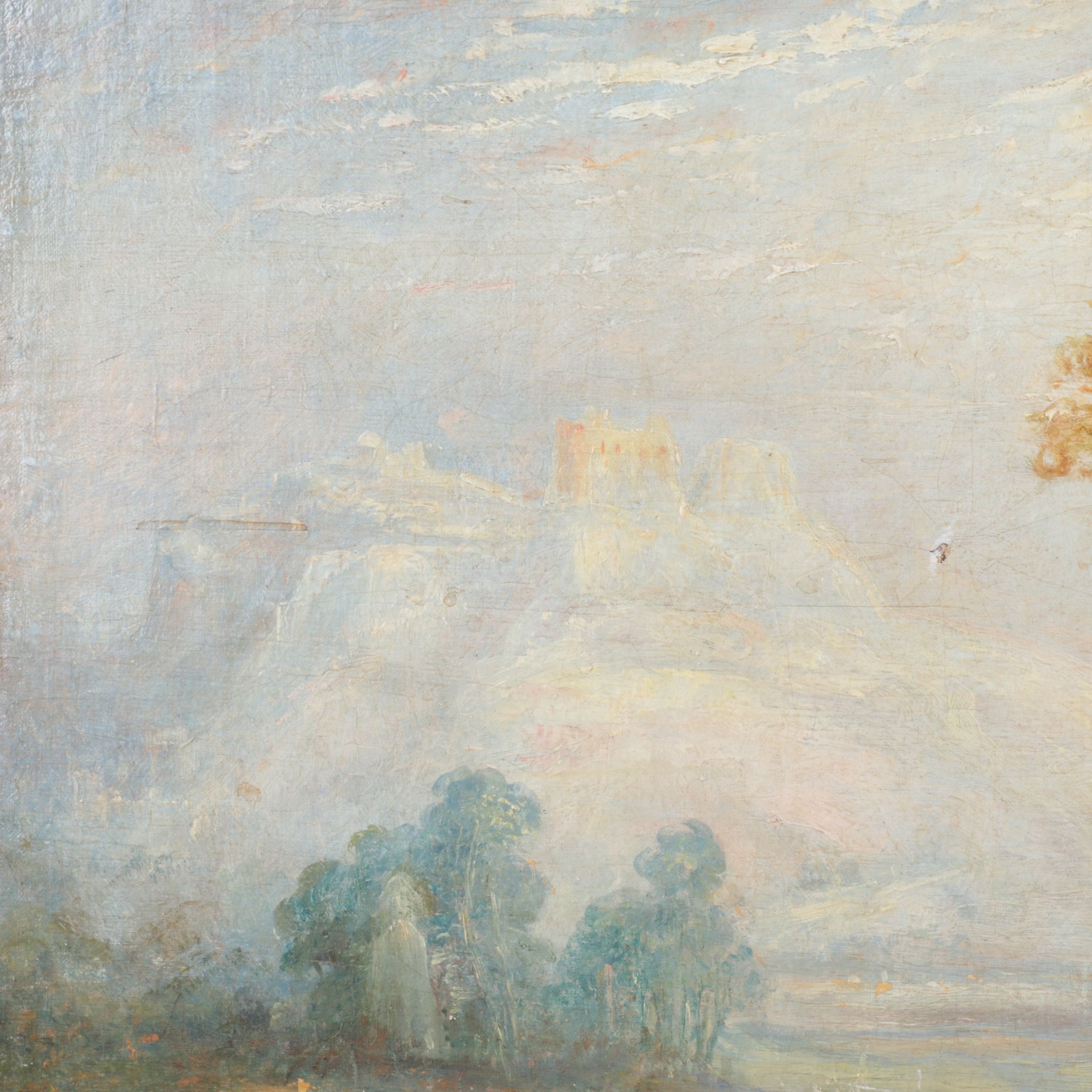 Oil Painting Scene of Townspeople Congregating in Nature, Mid-Late 19th Century