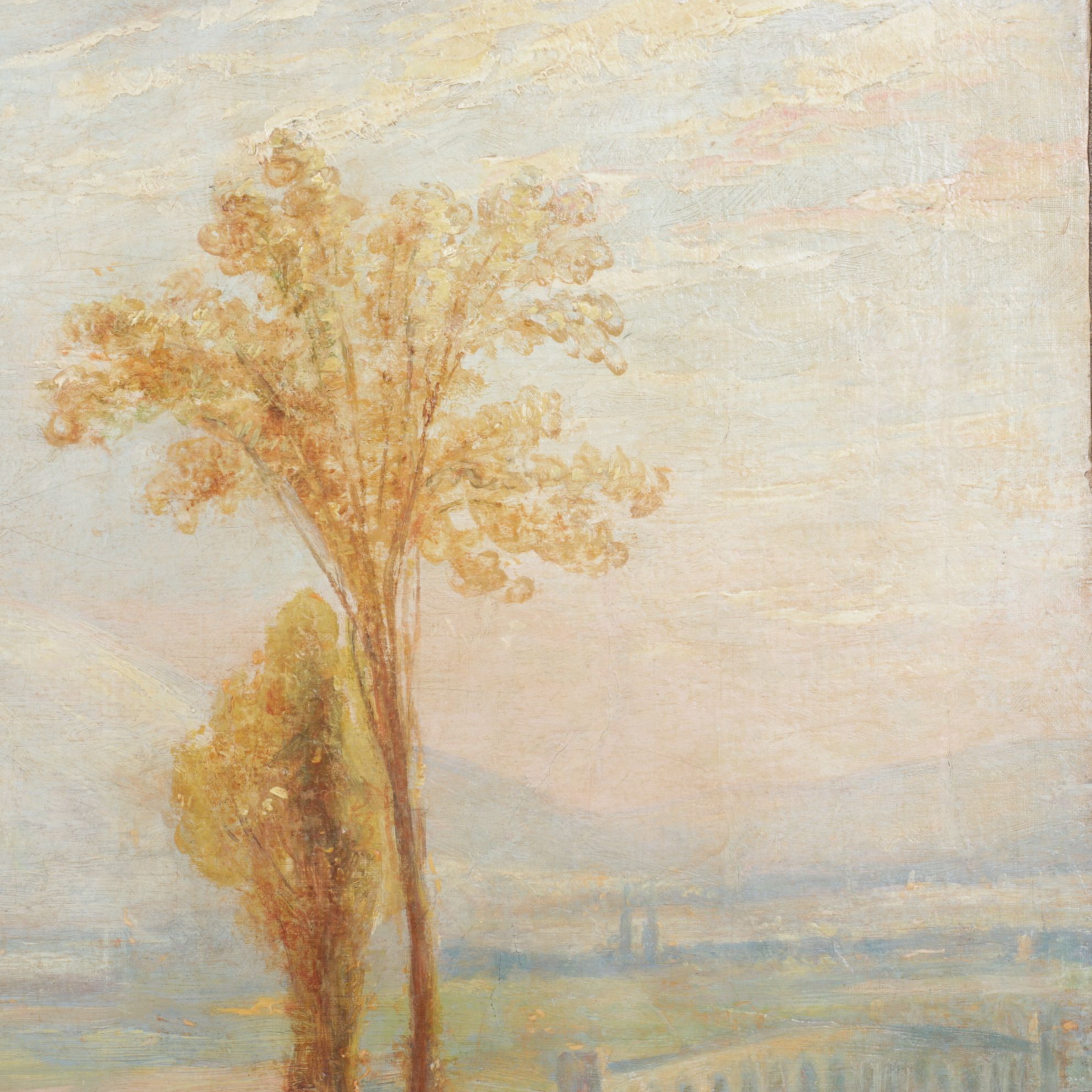 Oil Painting Scene of Townspeople Congregating in Nature, Mid-Late 19th Century