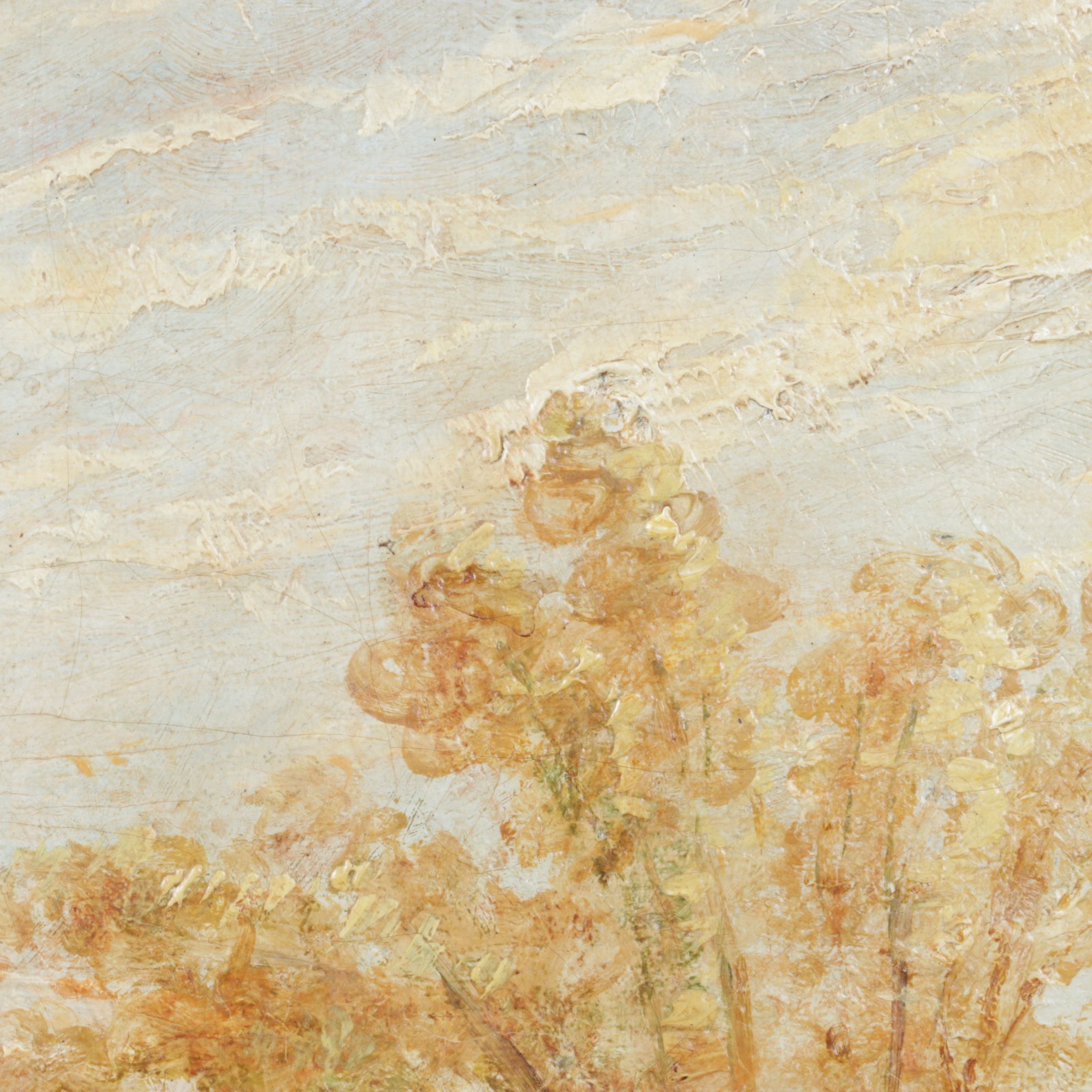 Oil Painting Scene of Townspeople Congregating in Nature, Mid-Late 19th Century