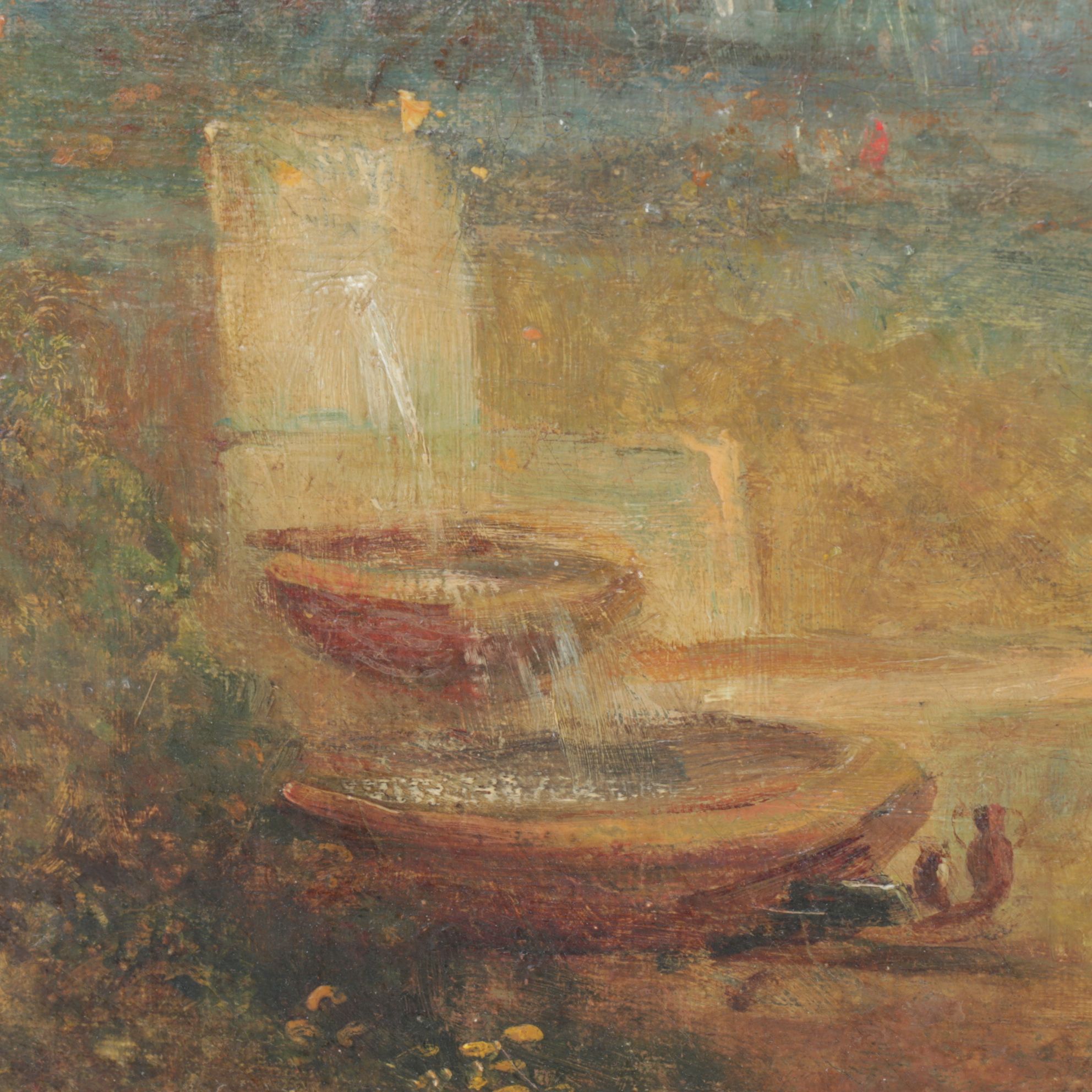 Oil Painting Scene of Townspeople Congregating in Nature, Mid-Late 19th Century