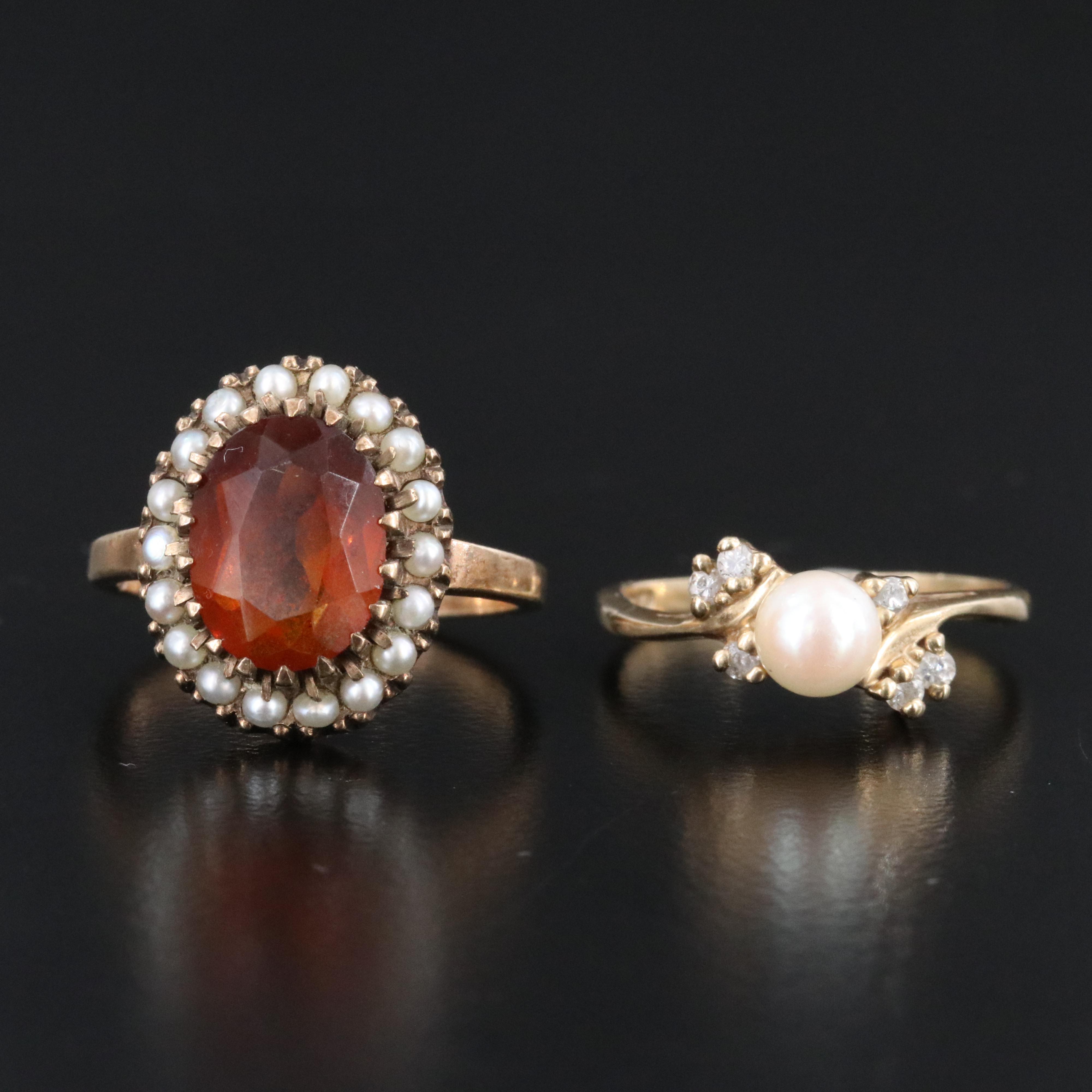 10K Rings Featuring Citrine, Pearl and Diamond
