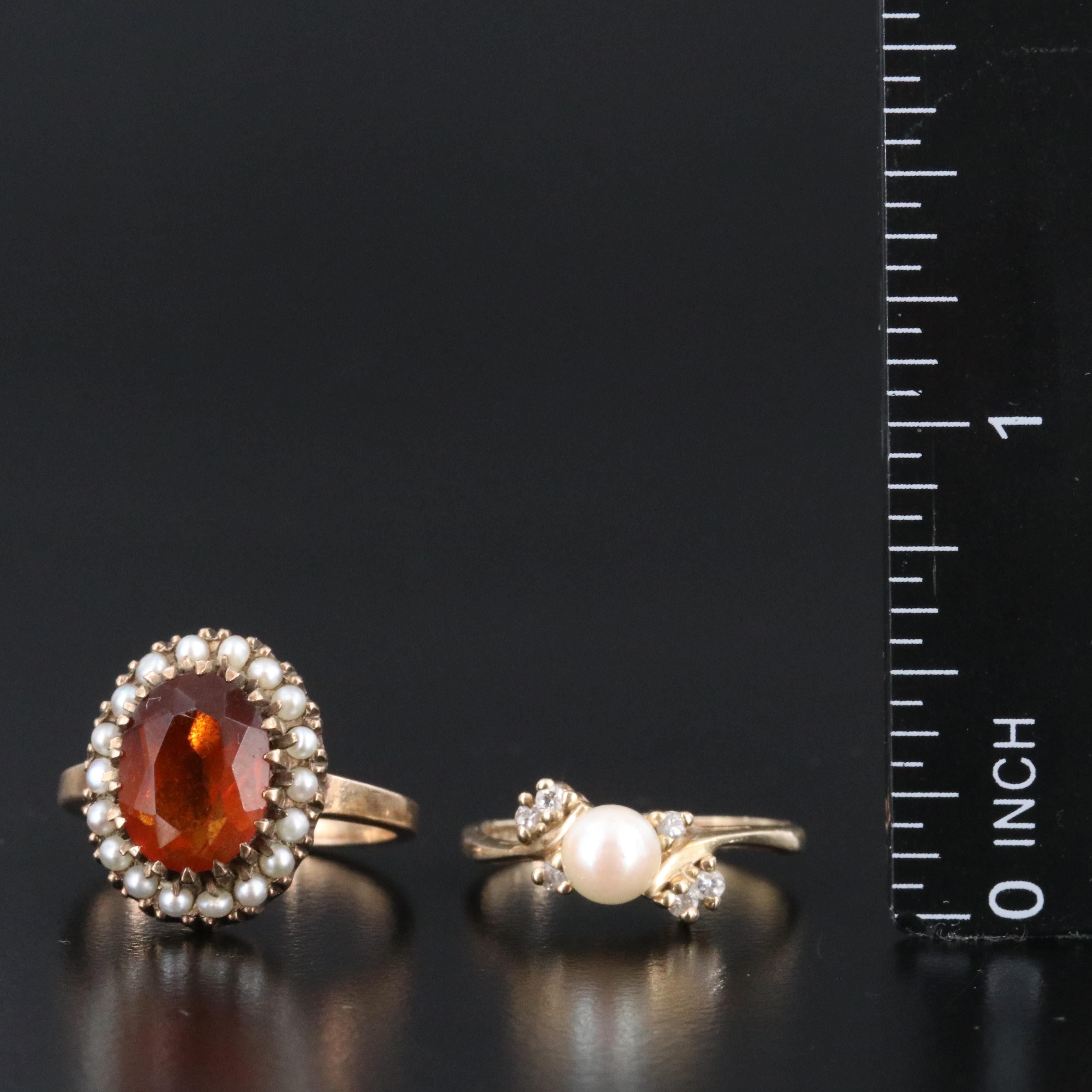 10K Rings Featuring Citrine, Pearl and Diamond
