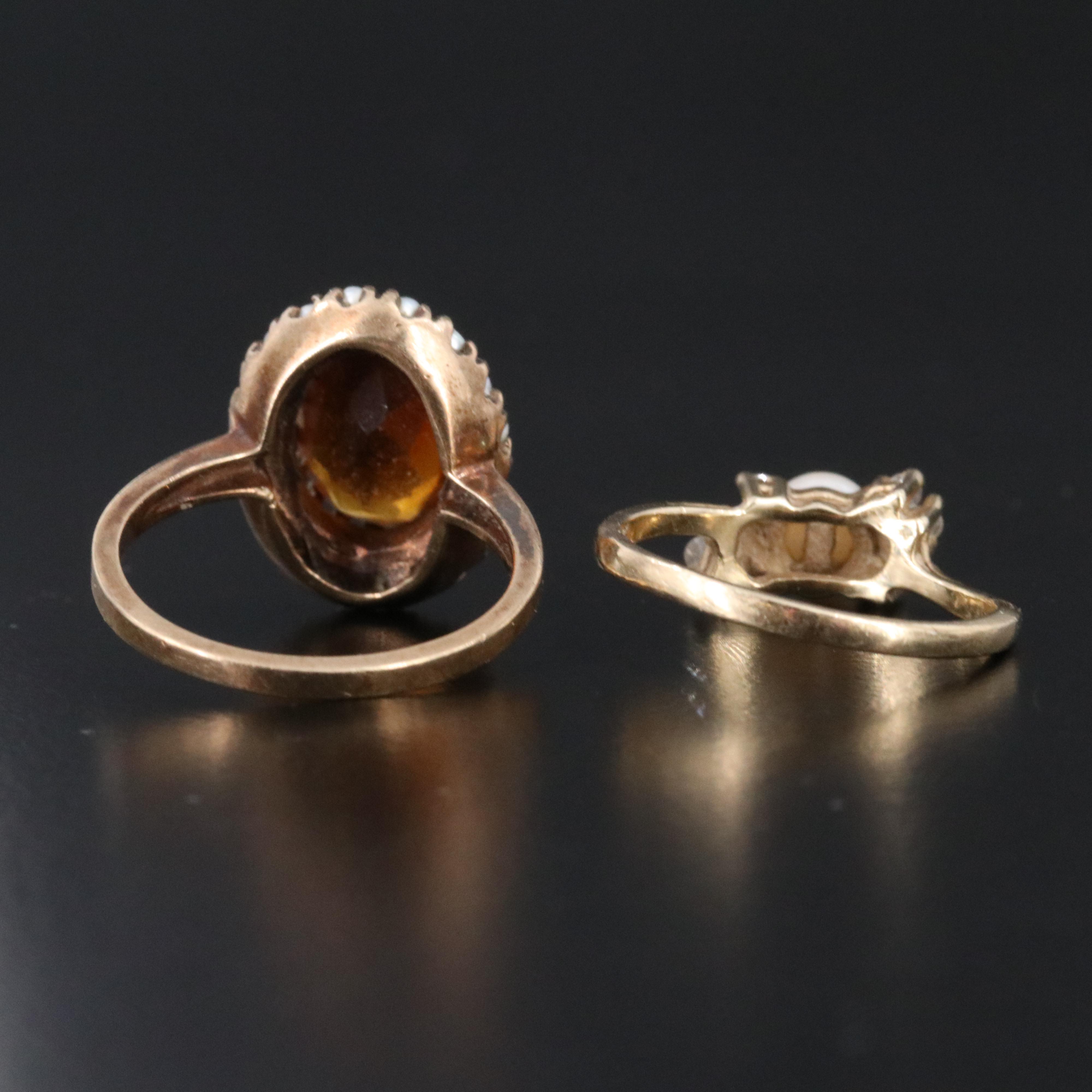10K Rings Featuring Citrine, Pearl and Diamond