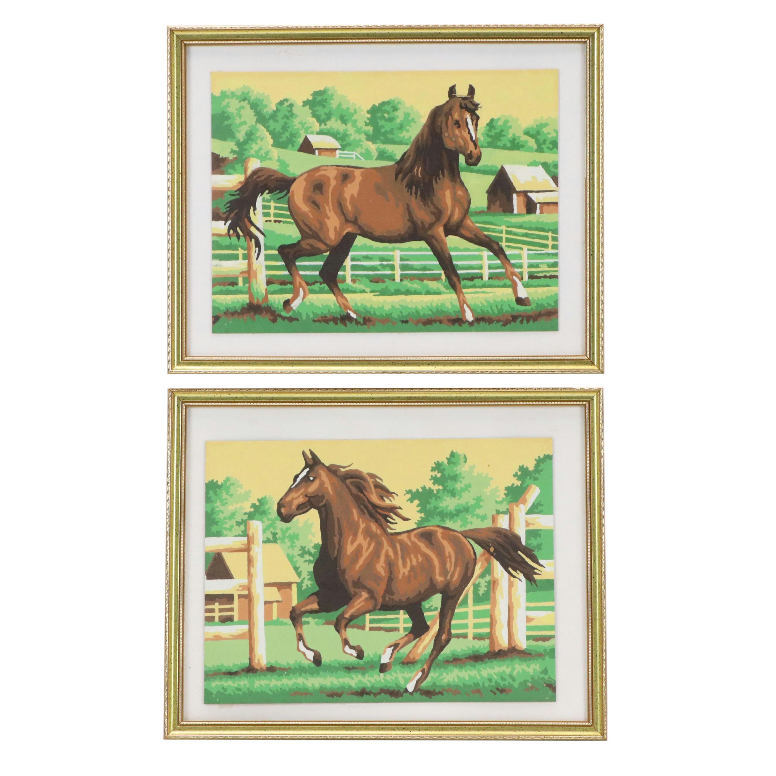 Set of Two Acrylic Paintings of Chestnut Horses, Early 21st Century