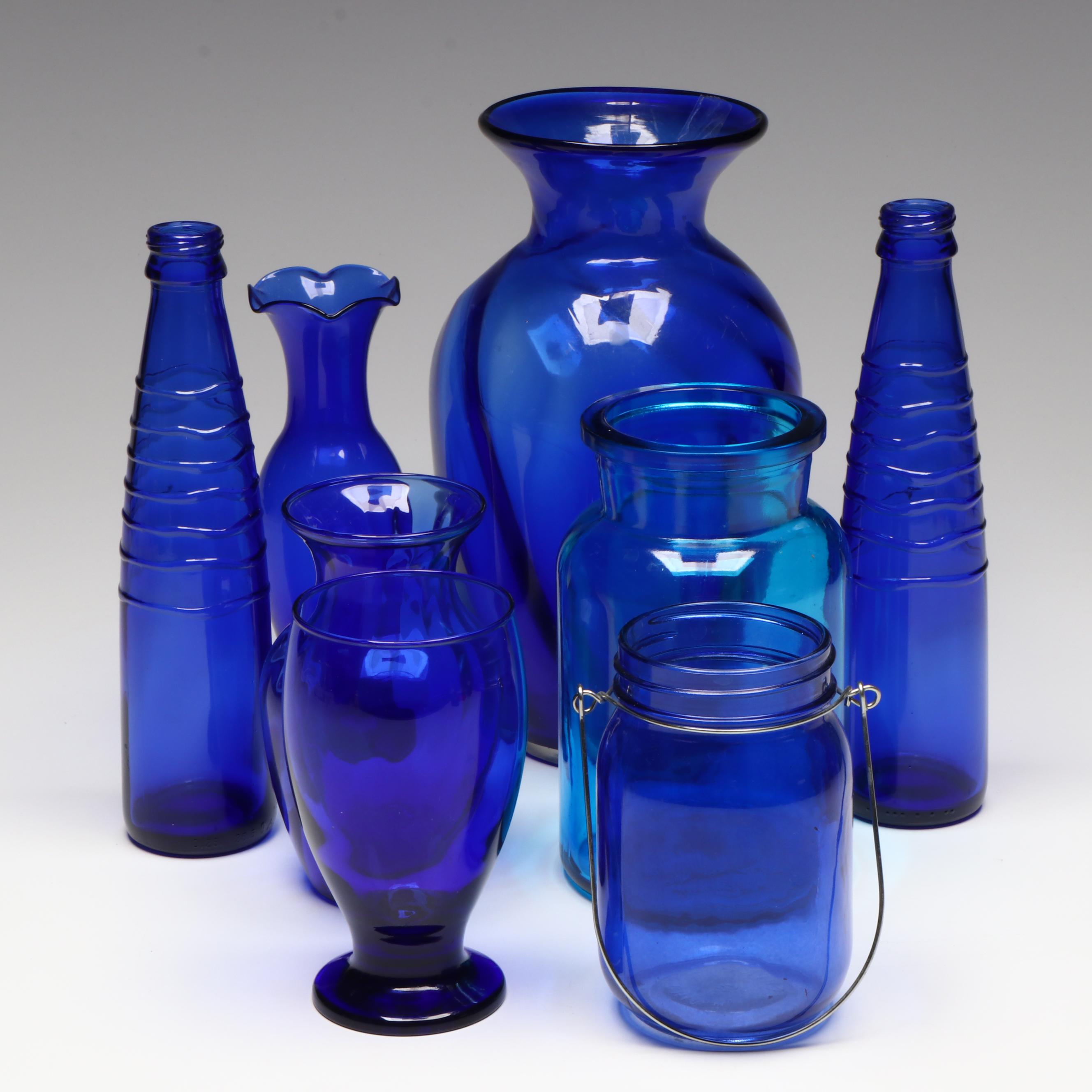 Cobalt Blue Glass Vases, Bottles, Glass and Jar