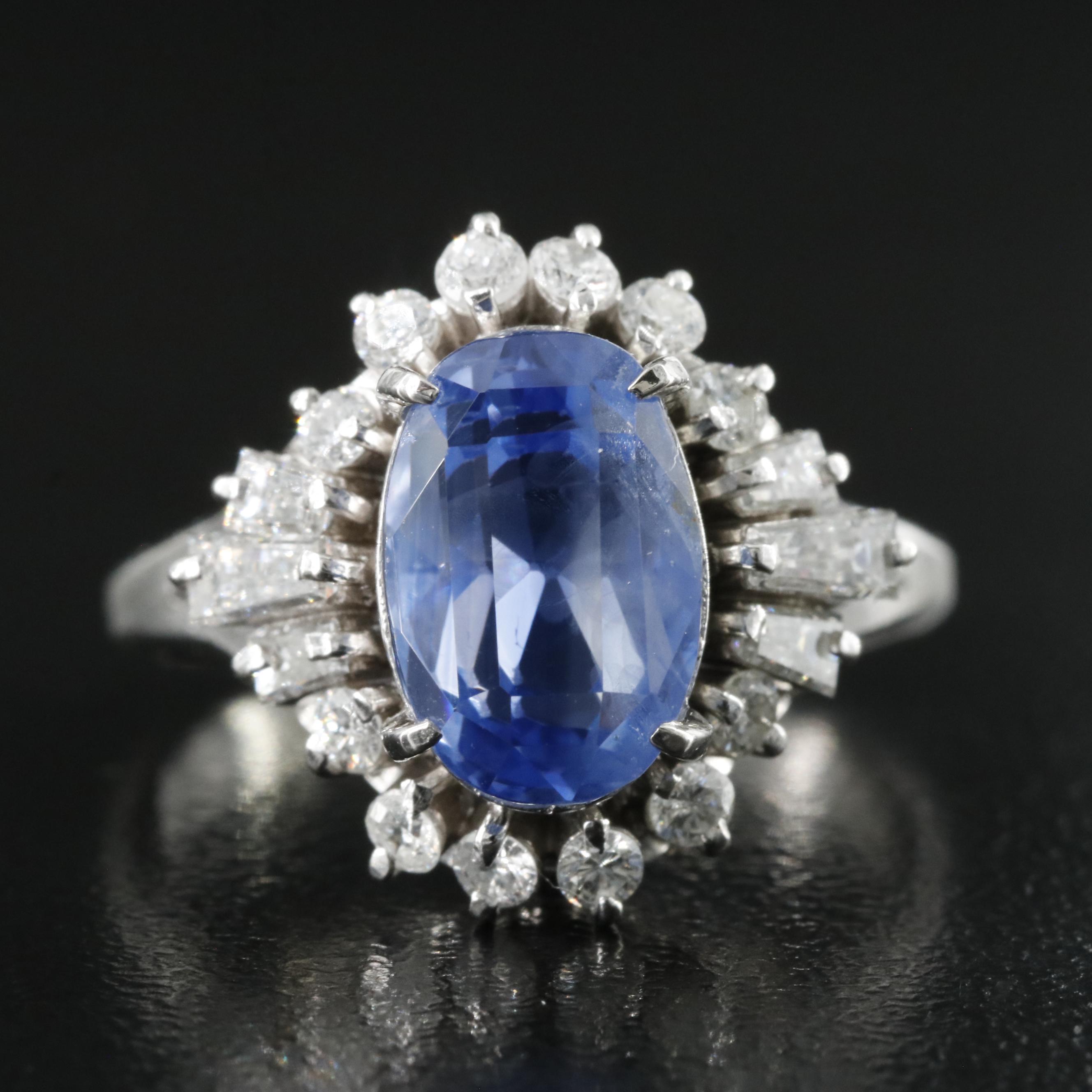 Platinum 5.39 CT Ceylon Sapphire and Diamond Ring with GIA Report