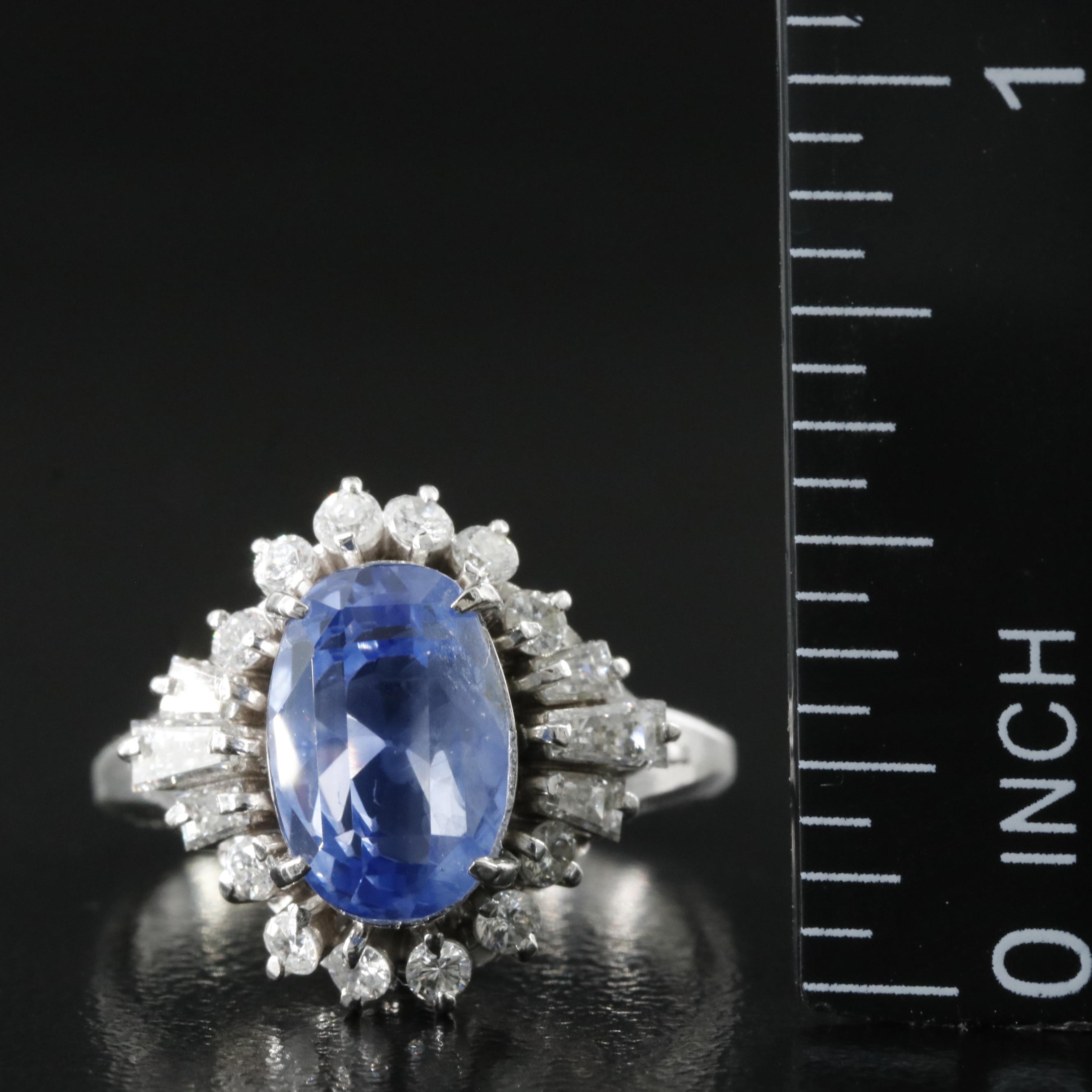 Platinum 5.39 CT Ceylon Sapphire and Diamond Ring with GIA Report