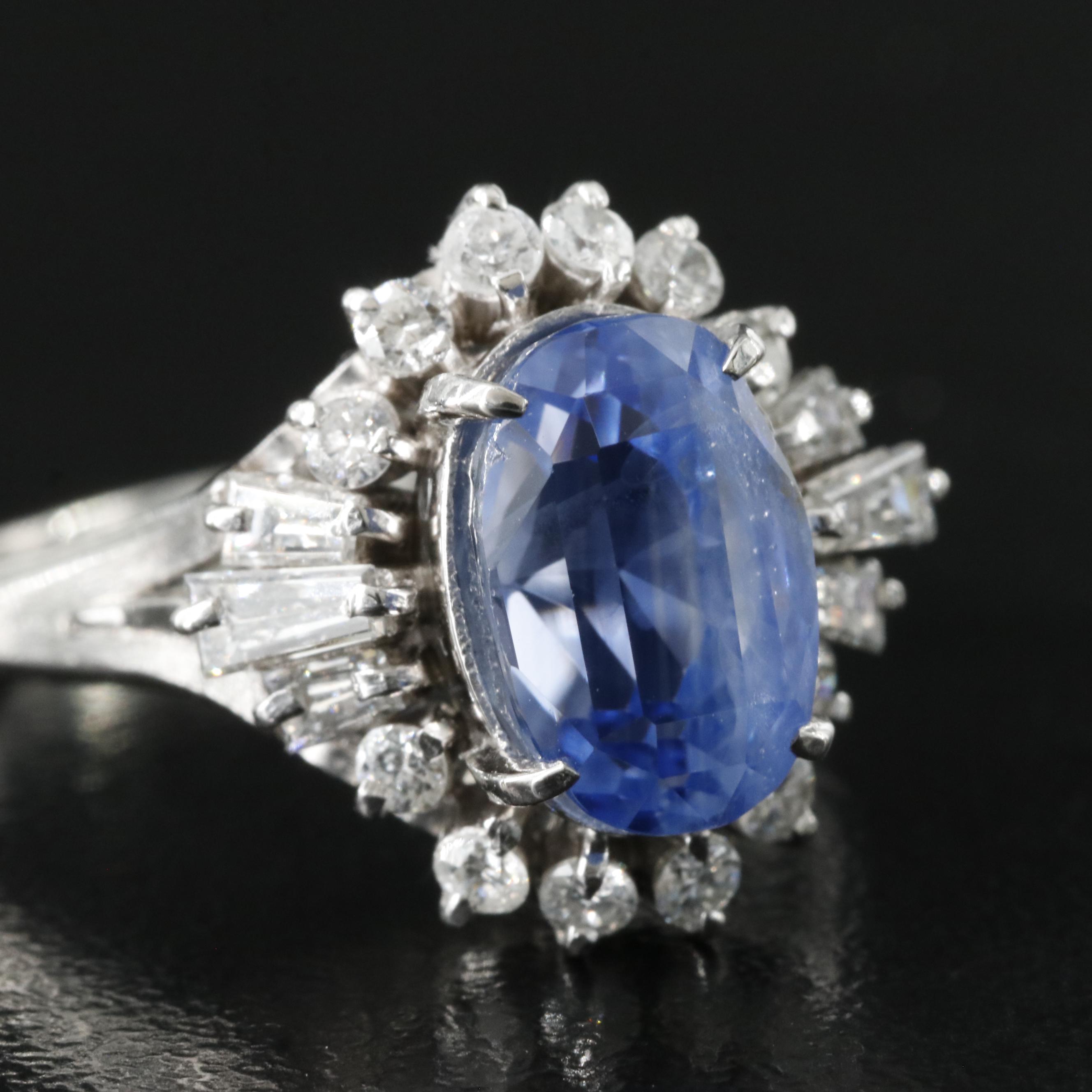 Platinum 5.39 CT Ceylon Sapphire and Diamond Ring with GIA Report