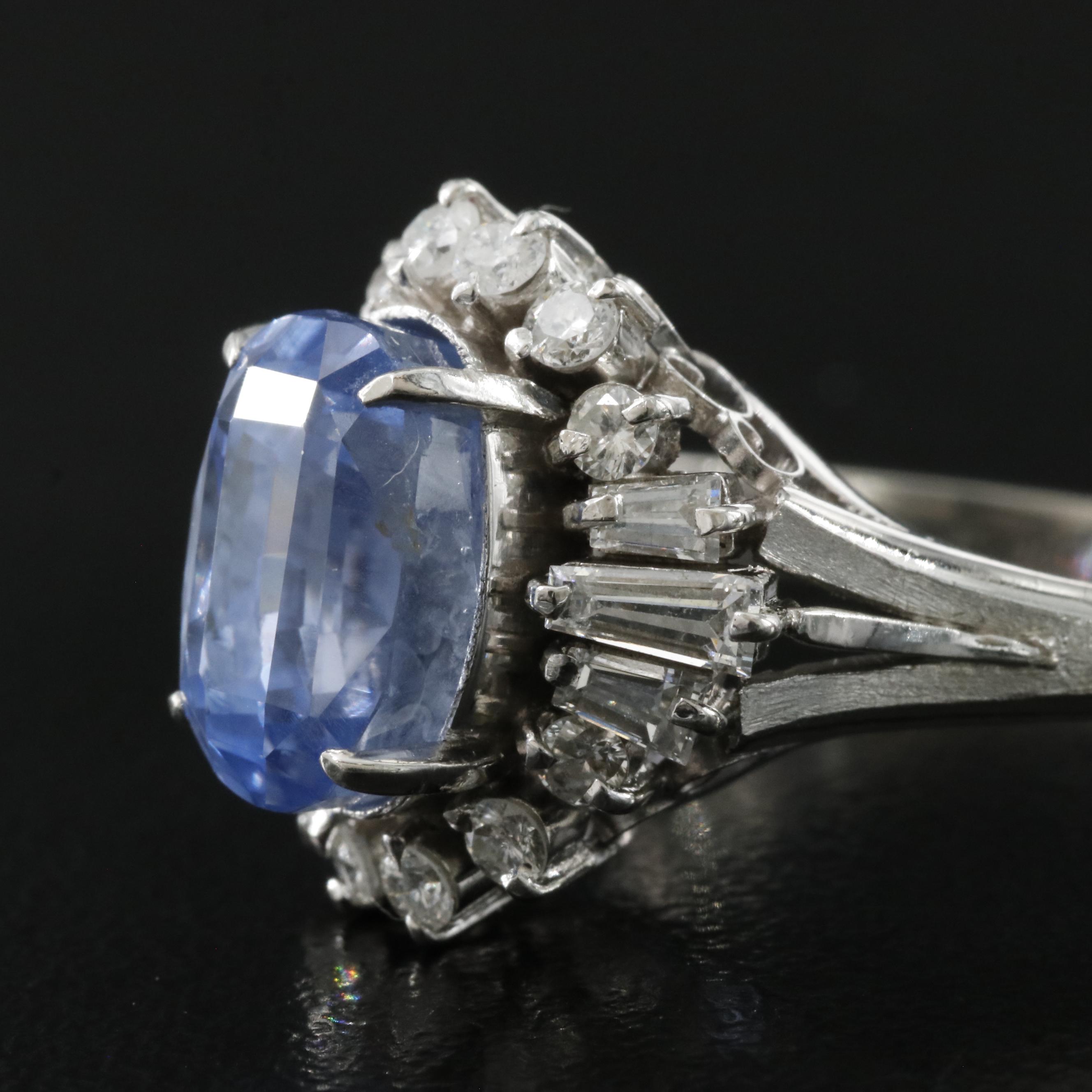 Platinum 5.39 CT Ceylon Sapphire and Diamond Ring with GIA Report