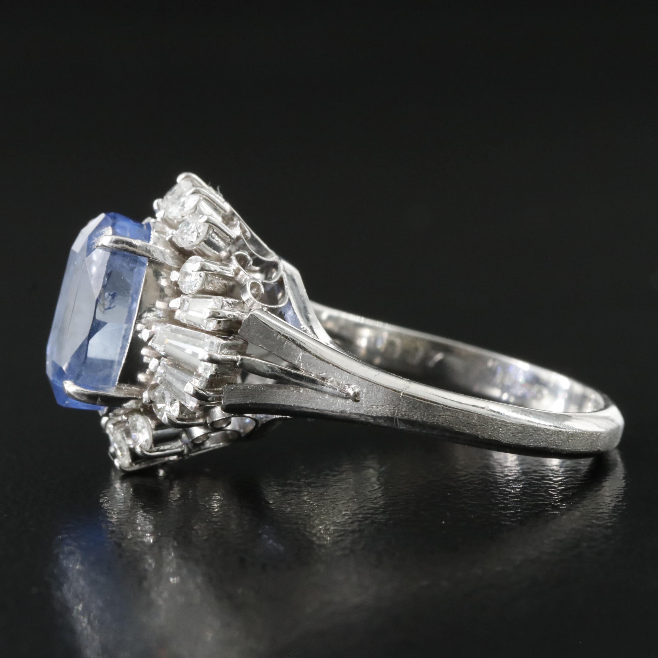 Platinum 5.39 CT Ceylon Sapphire and Diamond Ring with GIA Report