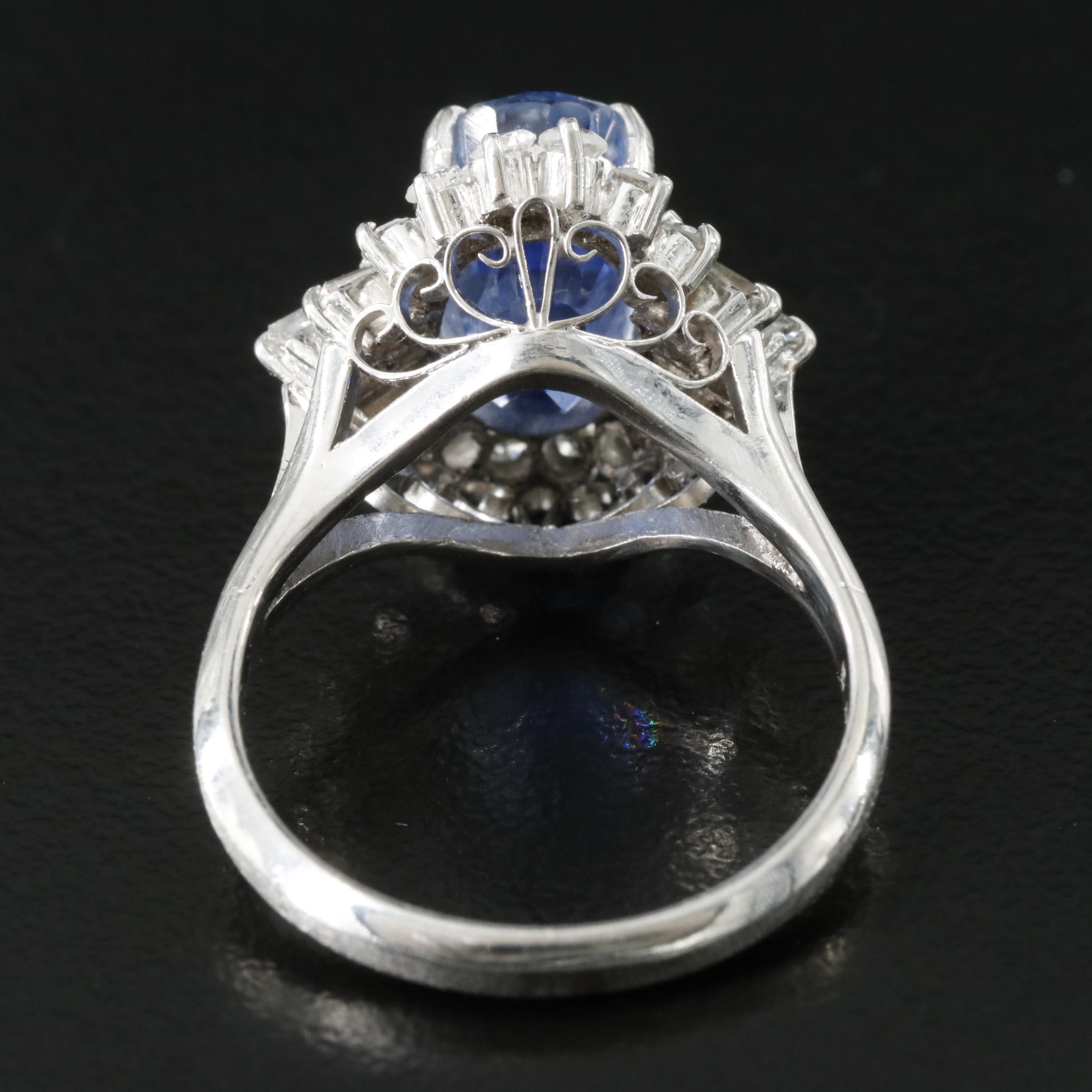 Platinum 5.39 CT Ceylon Sapphire and Diamond Ring with GIA Report