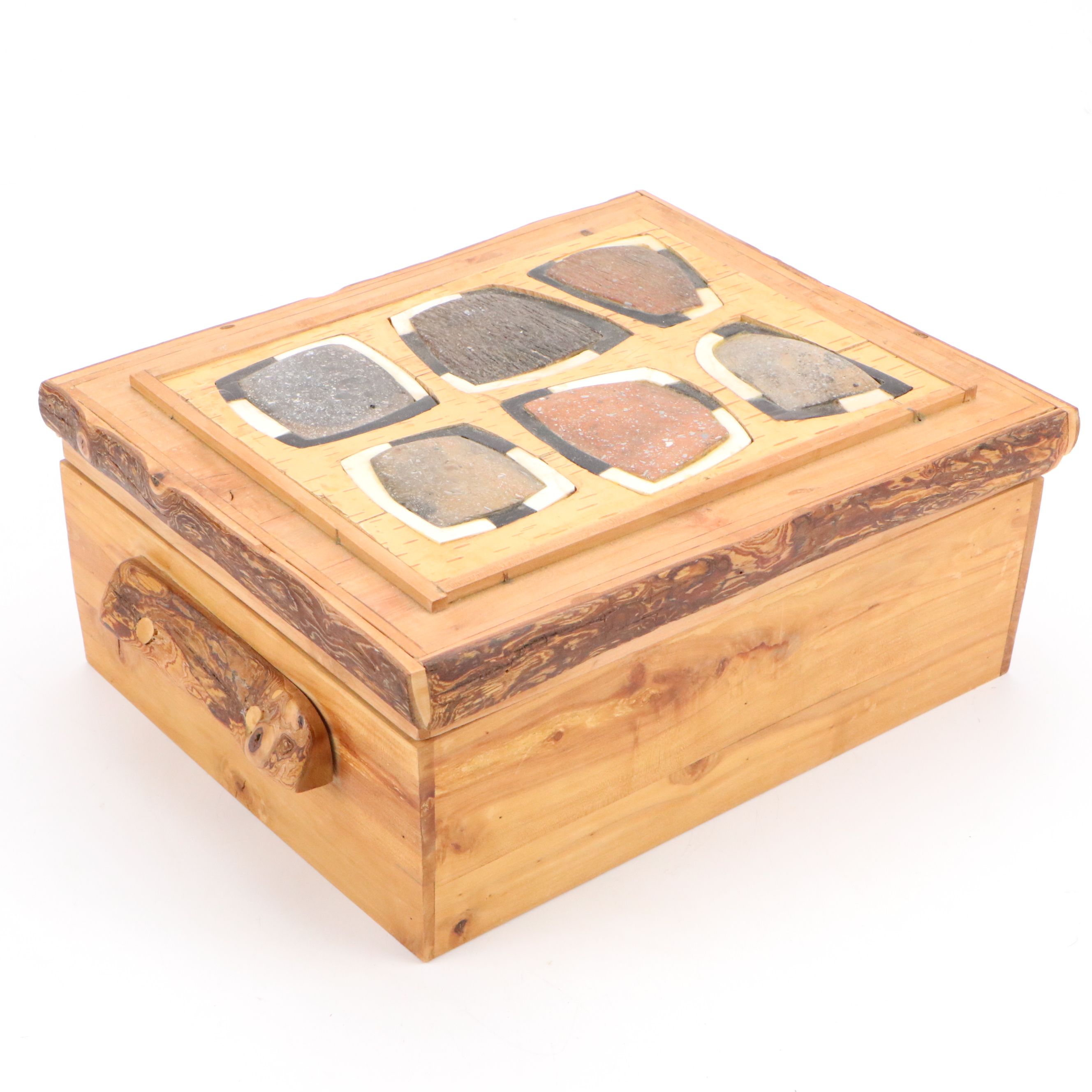 Robert Beaven Handcrafted Wood Box with Inlaid Ceramic Accents to Lid