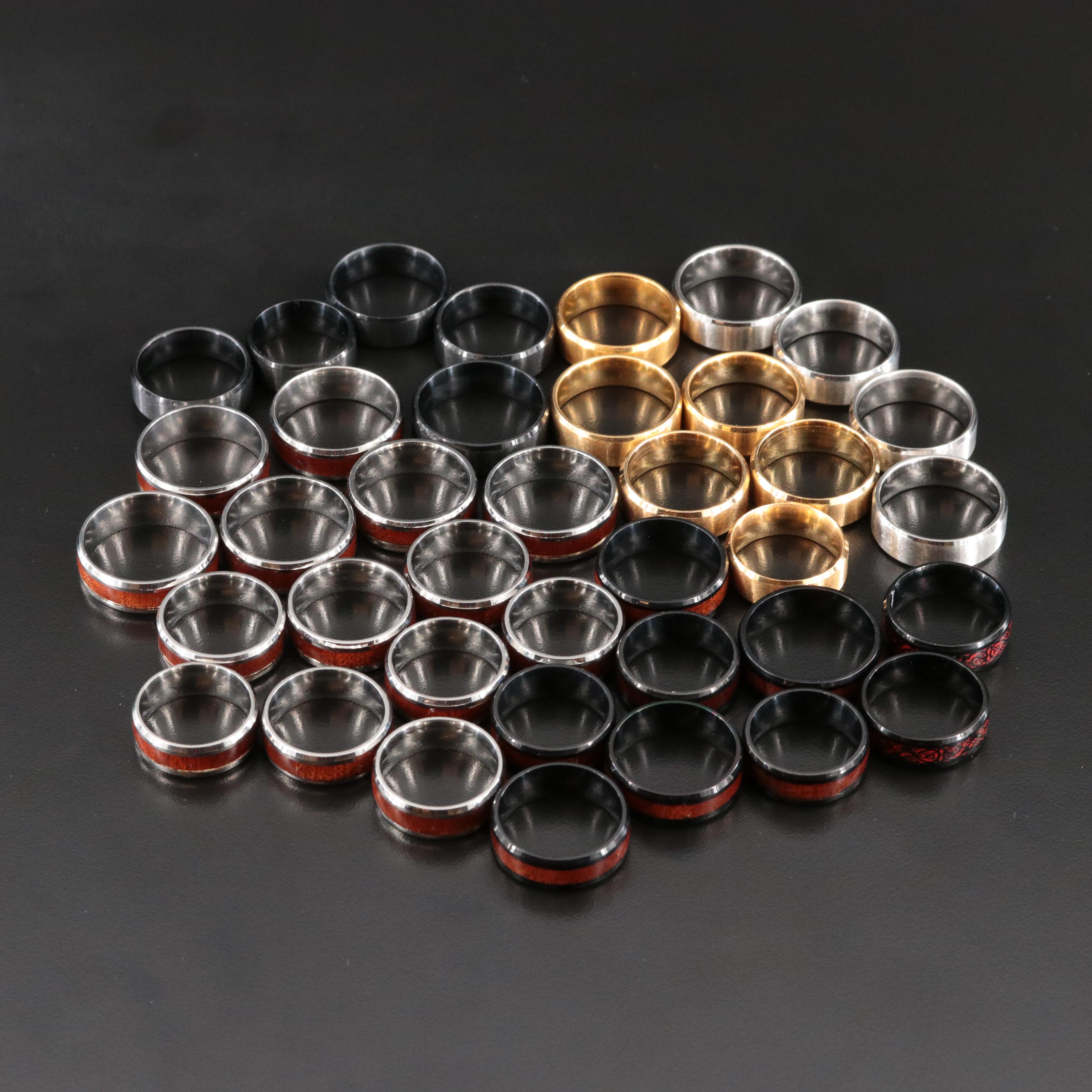 Ring Collection with Wood and Enamel Inlay