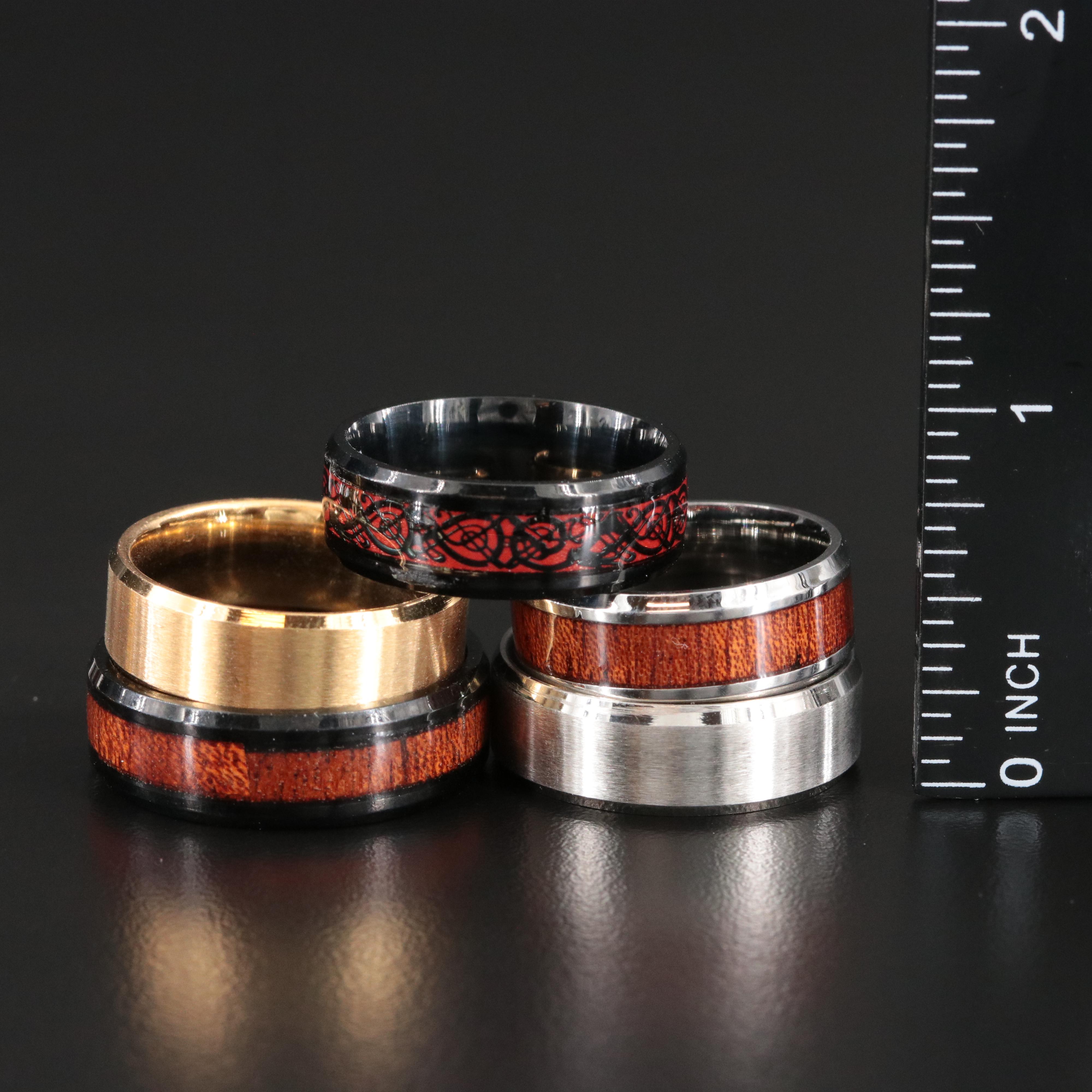Ring Collection with Wood and Enamel Inlay