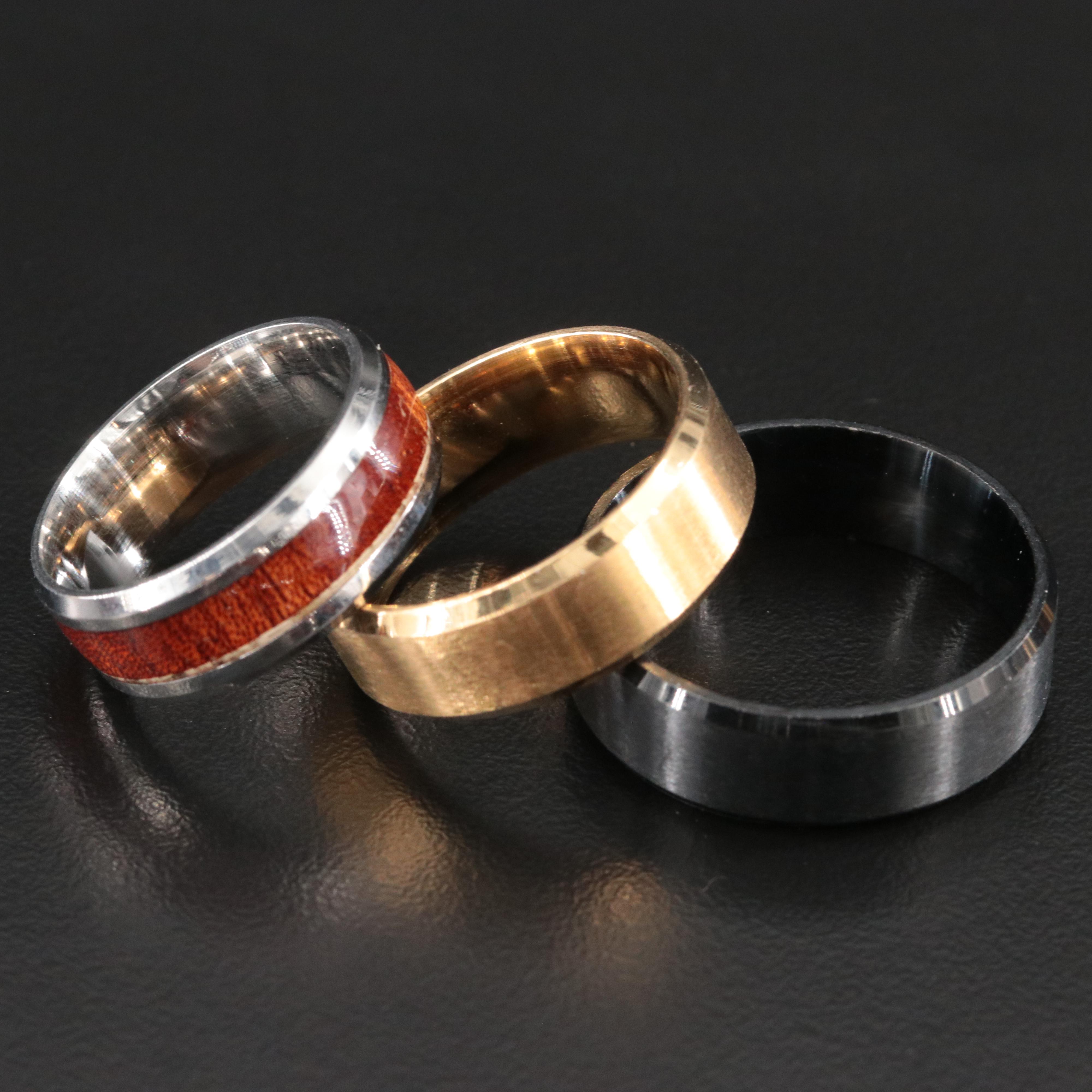 Ring Collection with Wood and Enamel Inlay