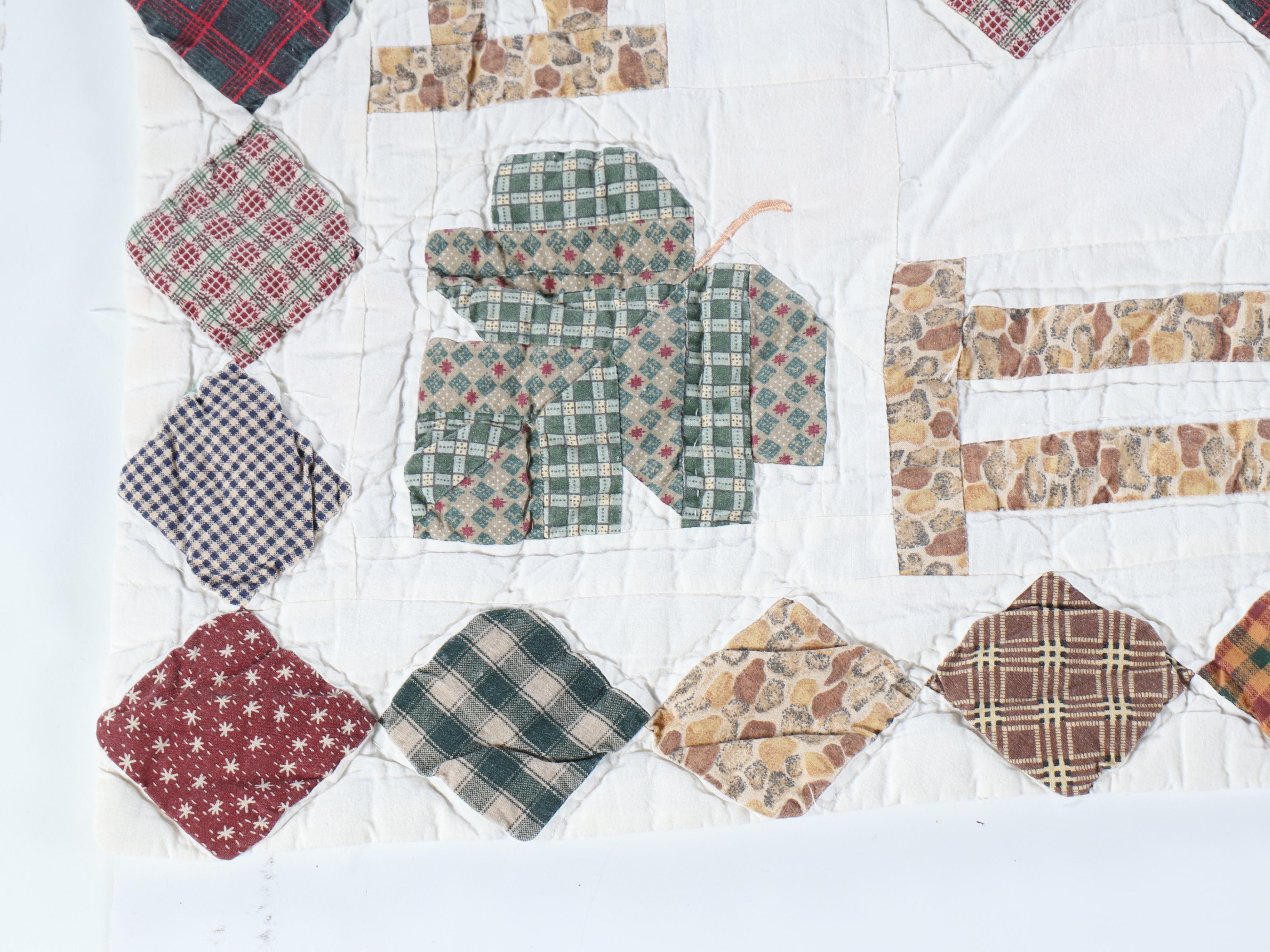 Double Wedding Ring Cotton Quilt with Cabin Style Hanging Quilt