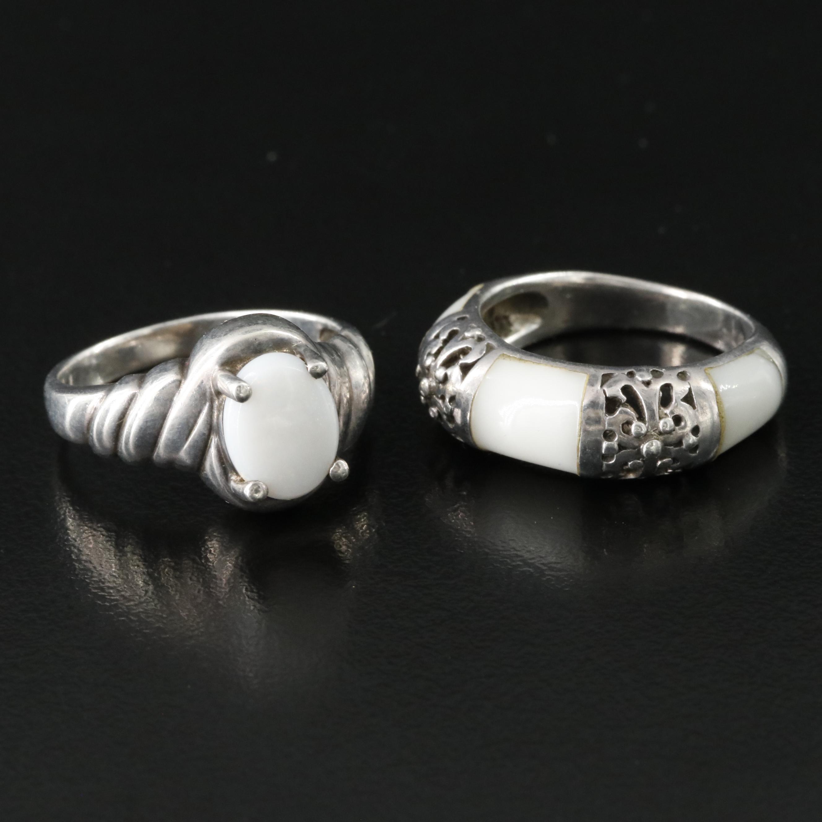 Sterling Opal and White Agate Rings