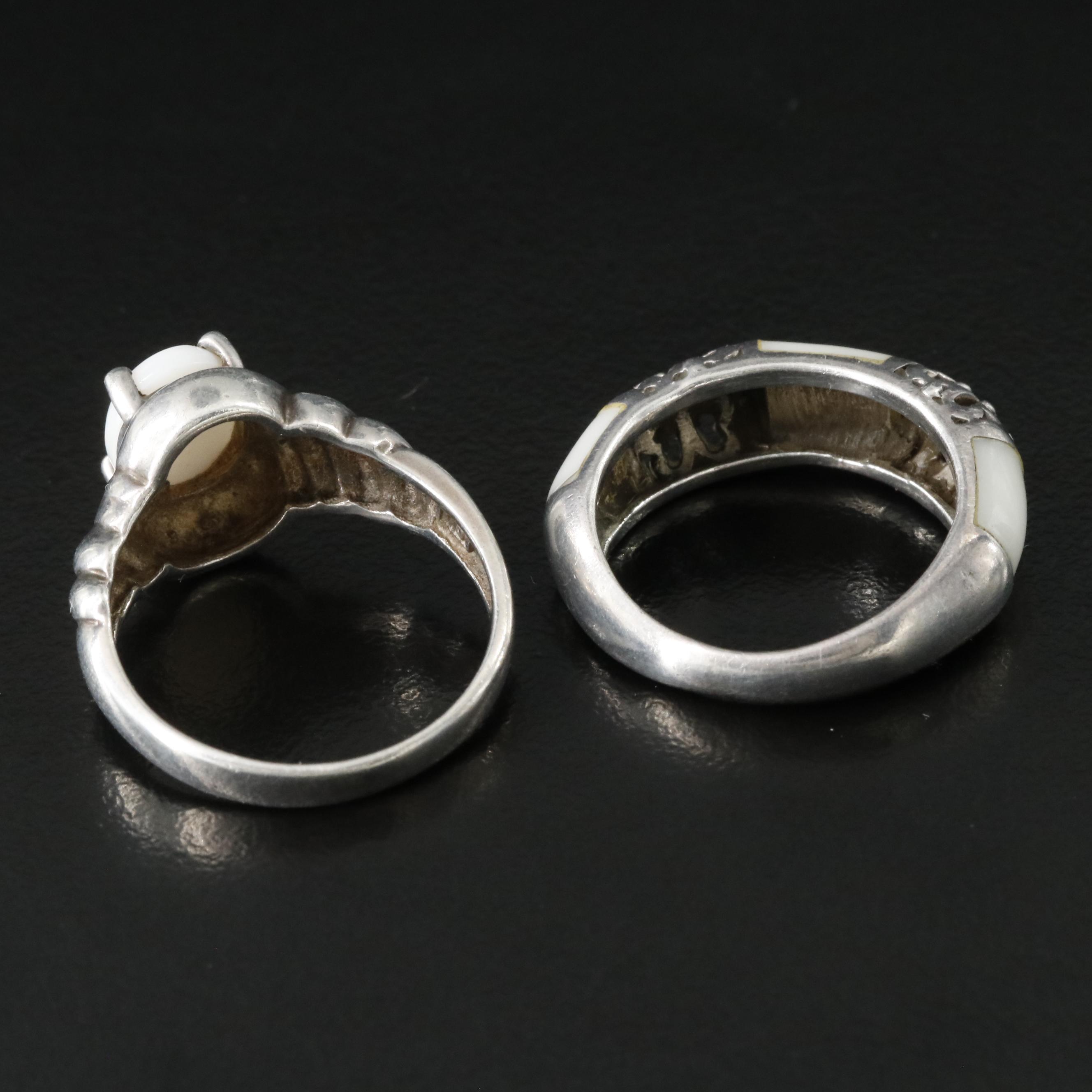 Sterling Opal and White Agate Rings