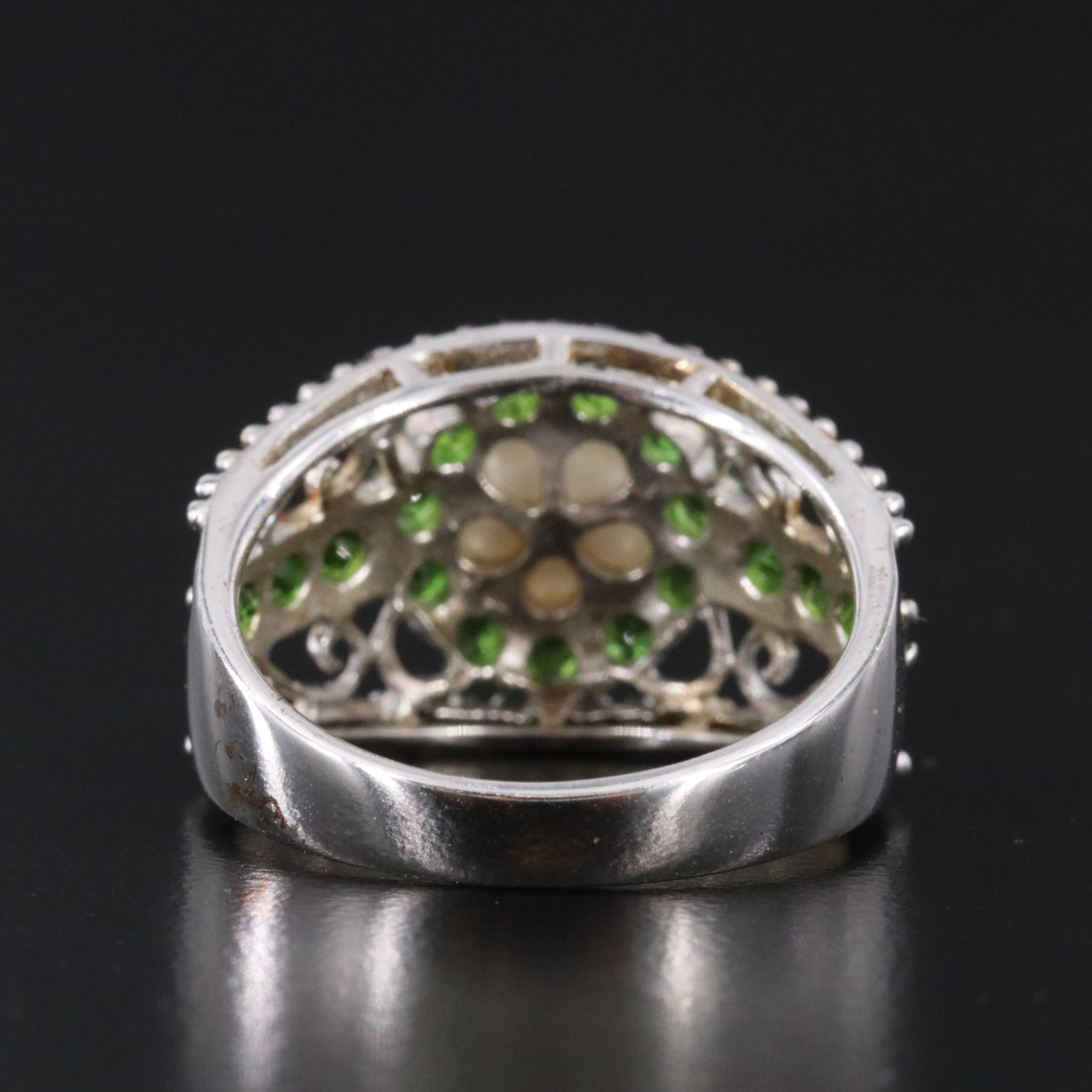 Sterling Pearl and Diopside Ring