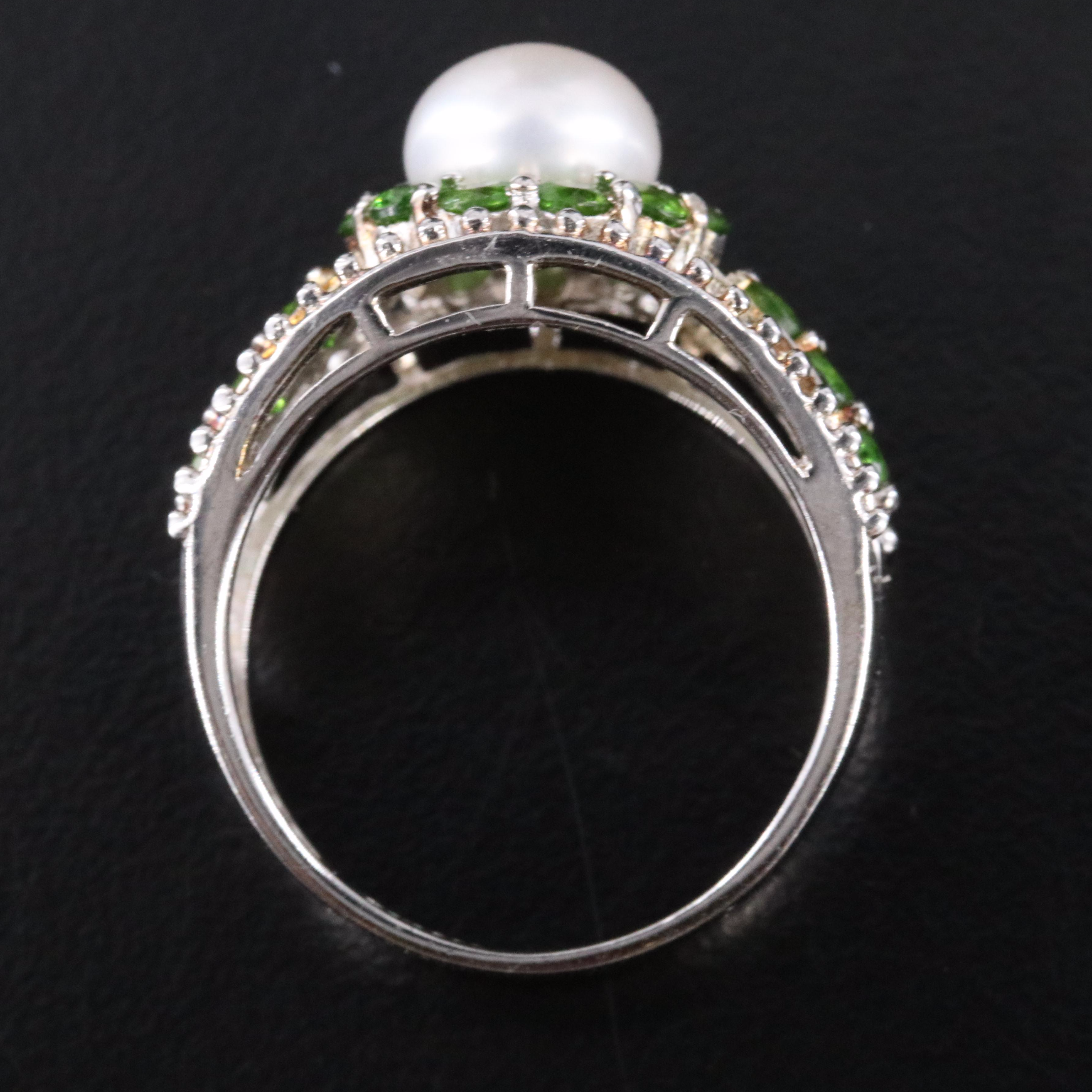 Sterling Pearl and Diopside Ring