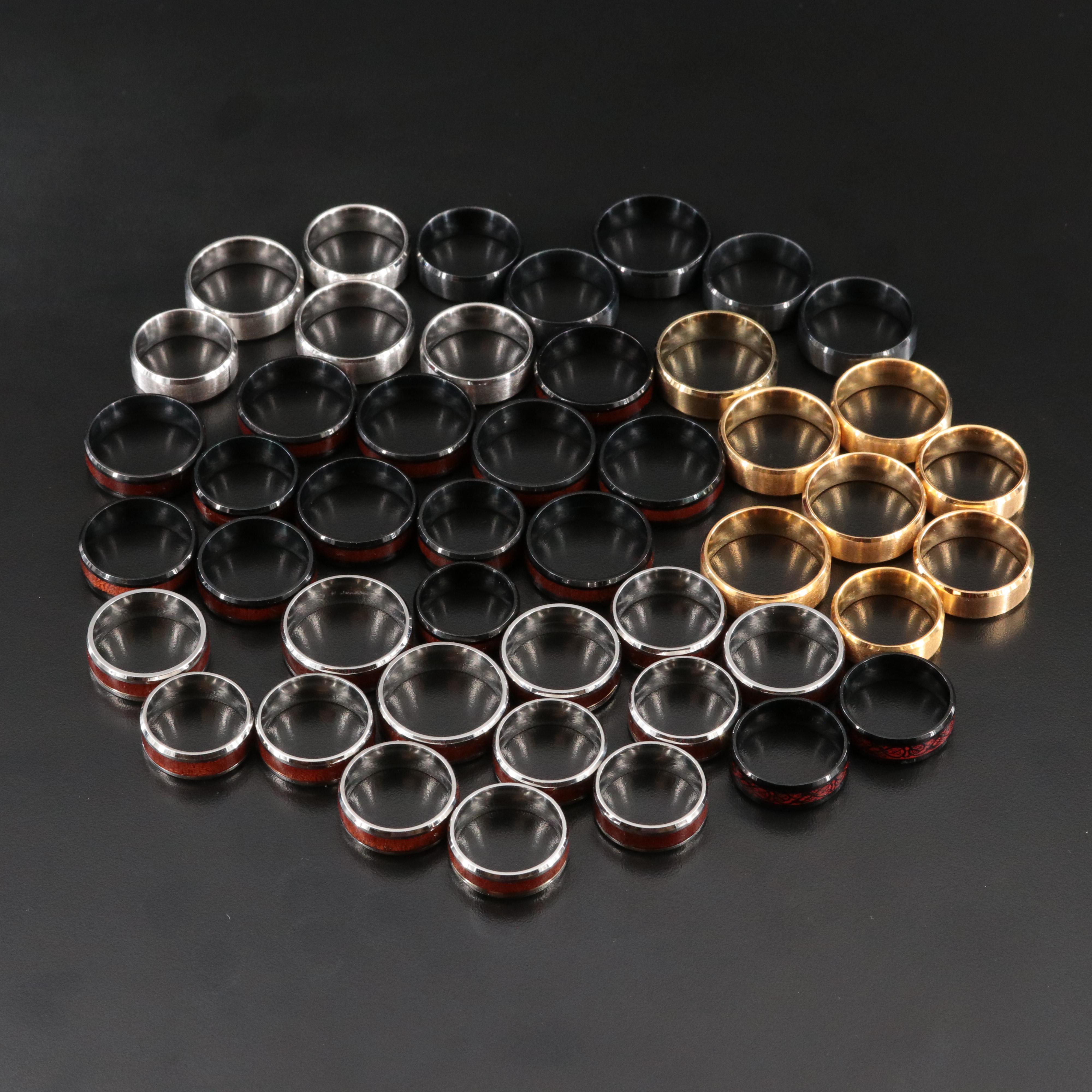 Ring Collection Including Enamel and Wood Inlay