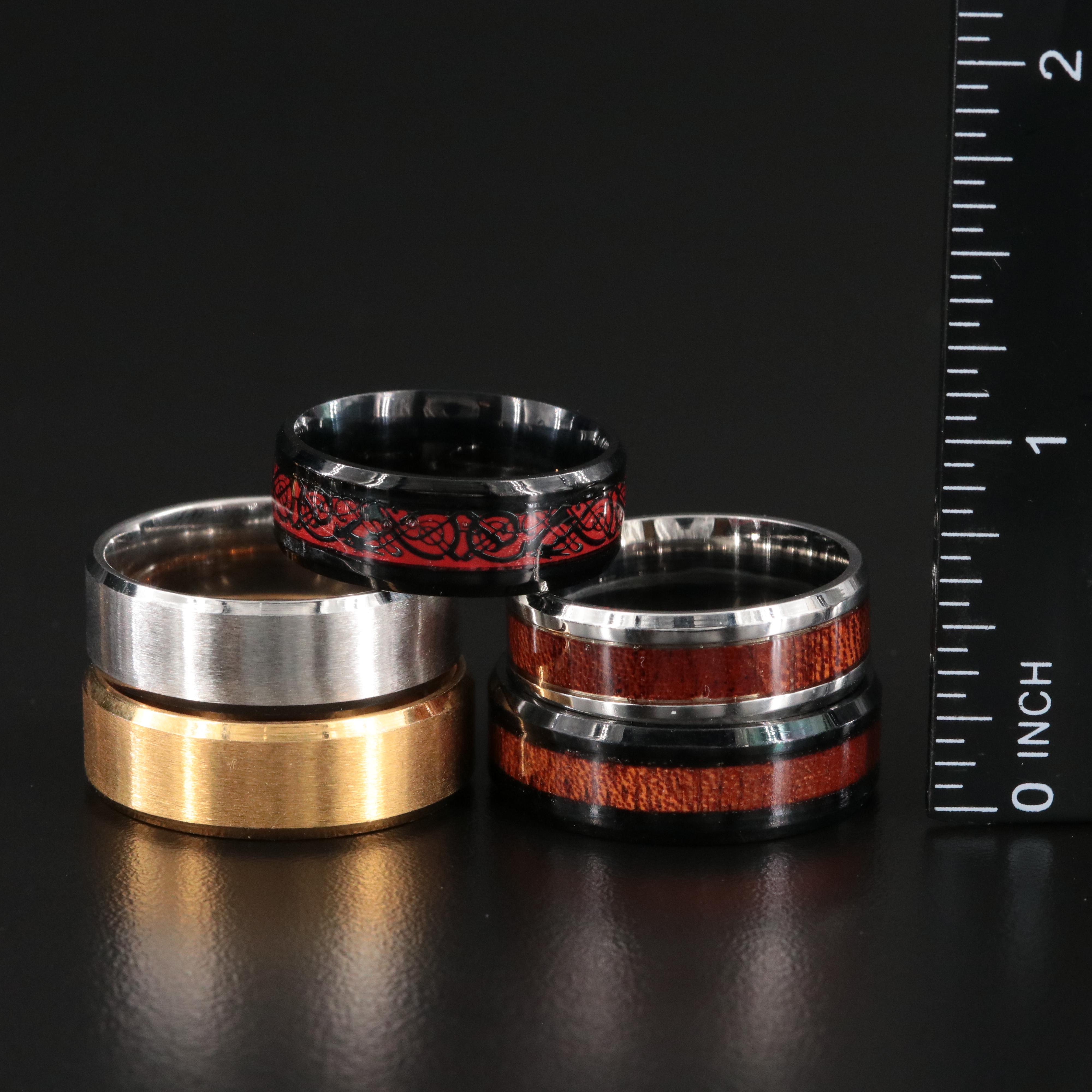 Ring Collection Including Enamel and Wood Inlay