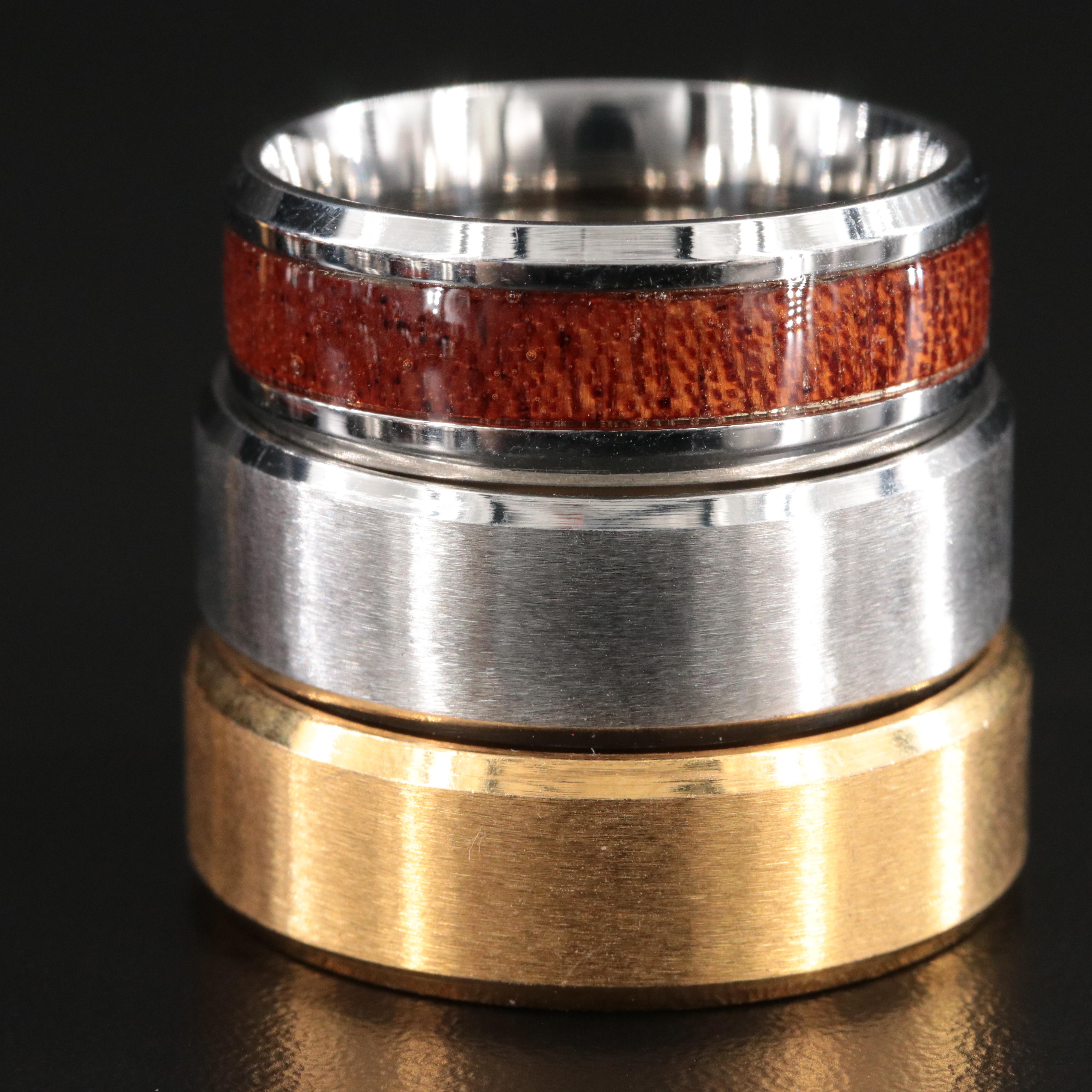 Ring Collection Including Enamel and Wood Inlay