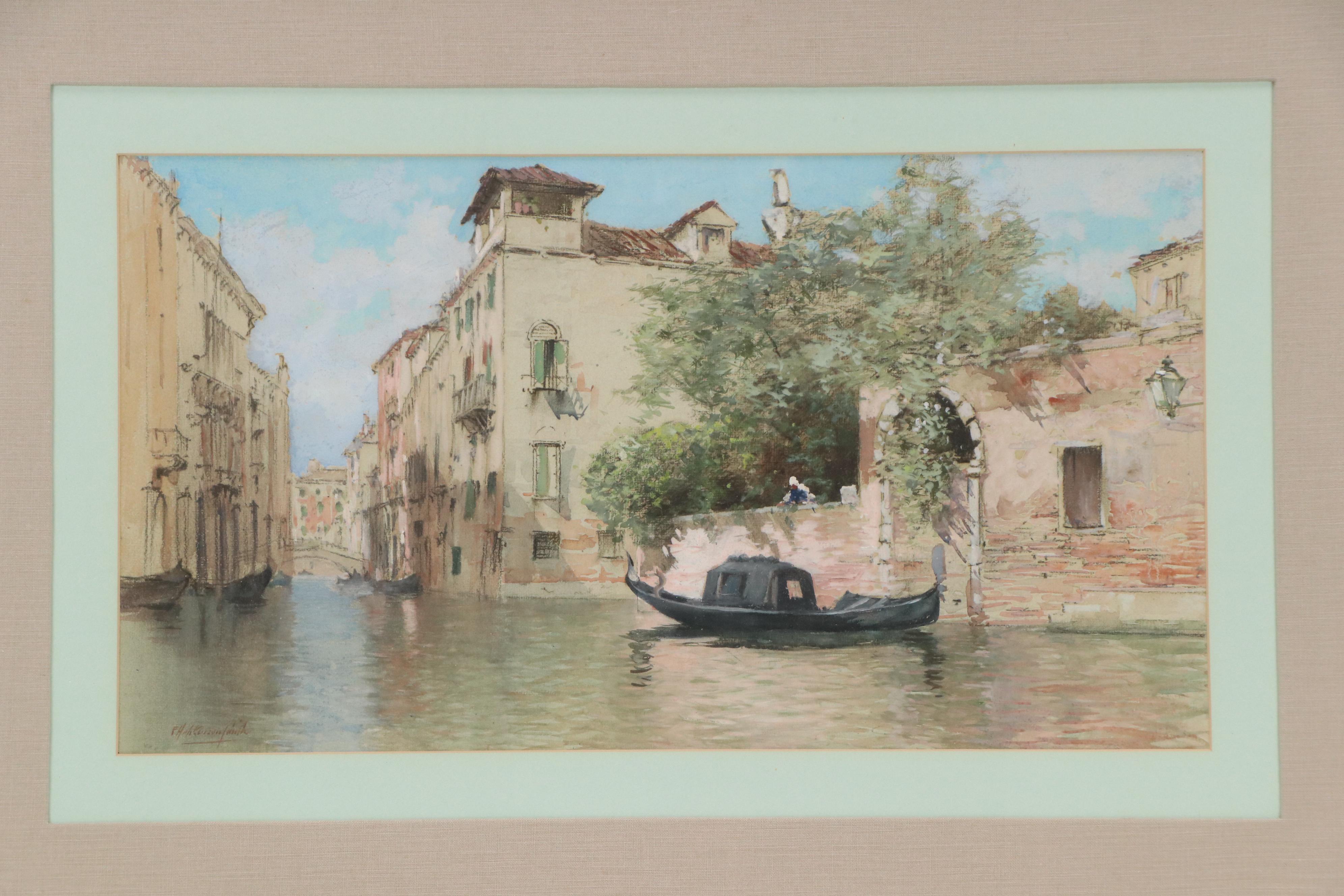 Francis Hopkinson Smith Venetian Canal Scene Watercolor Painting, Circa 1910