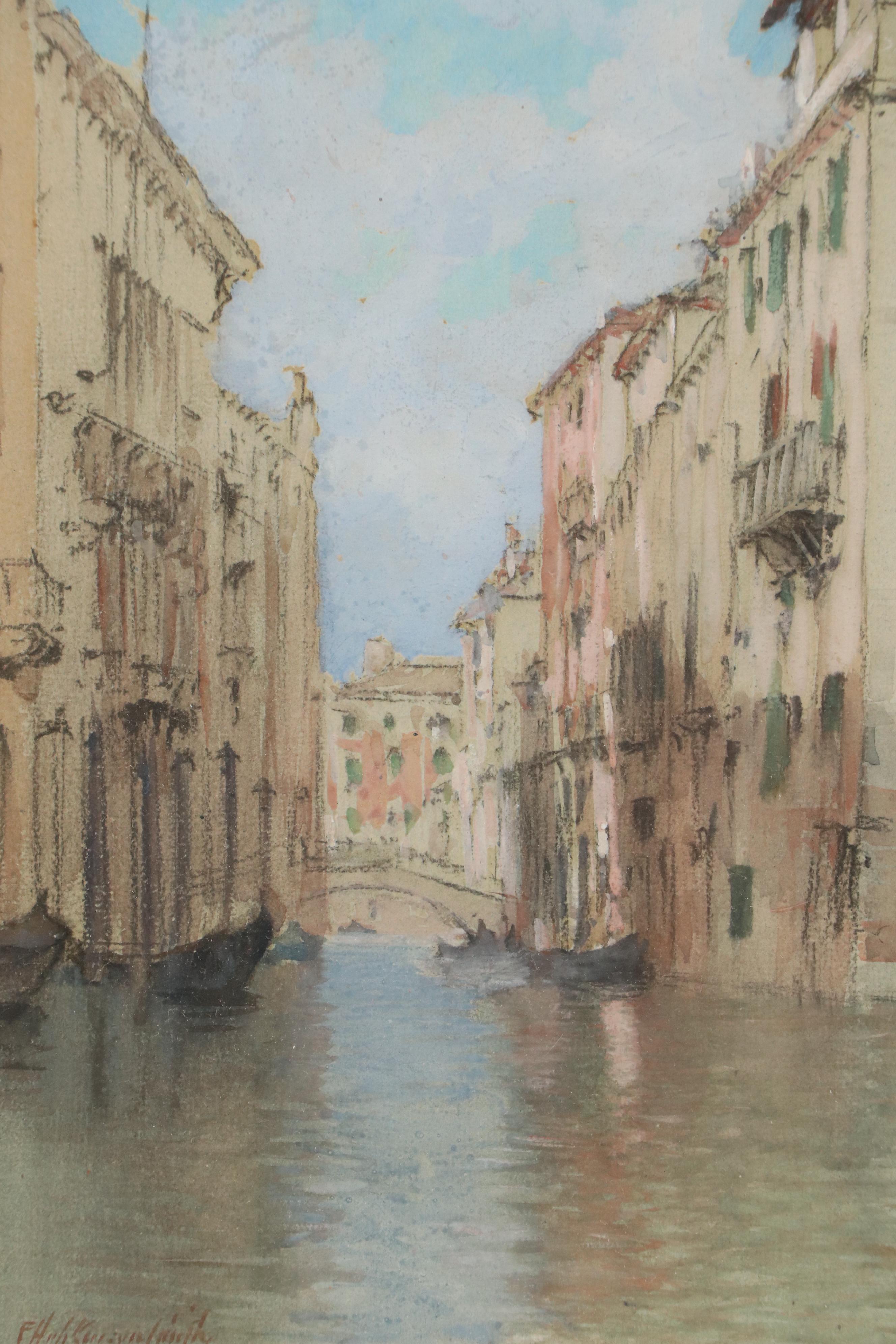 Francis Hopkinson Smith Venetian Canal Scene Watercolor Painting, Circa 1910
