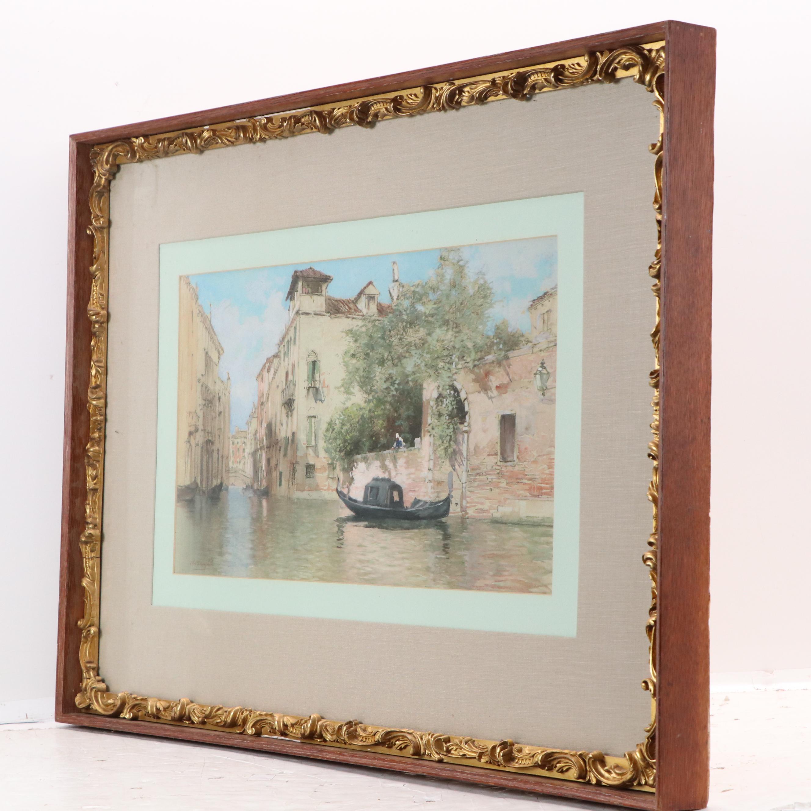 Francis Hopkinson Smith Venetian Canal Scene Watercolor Painting, Circa 1910