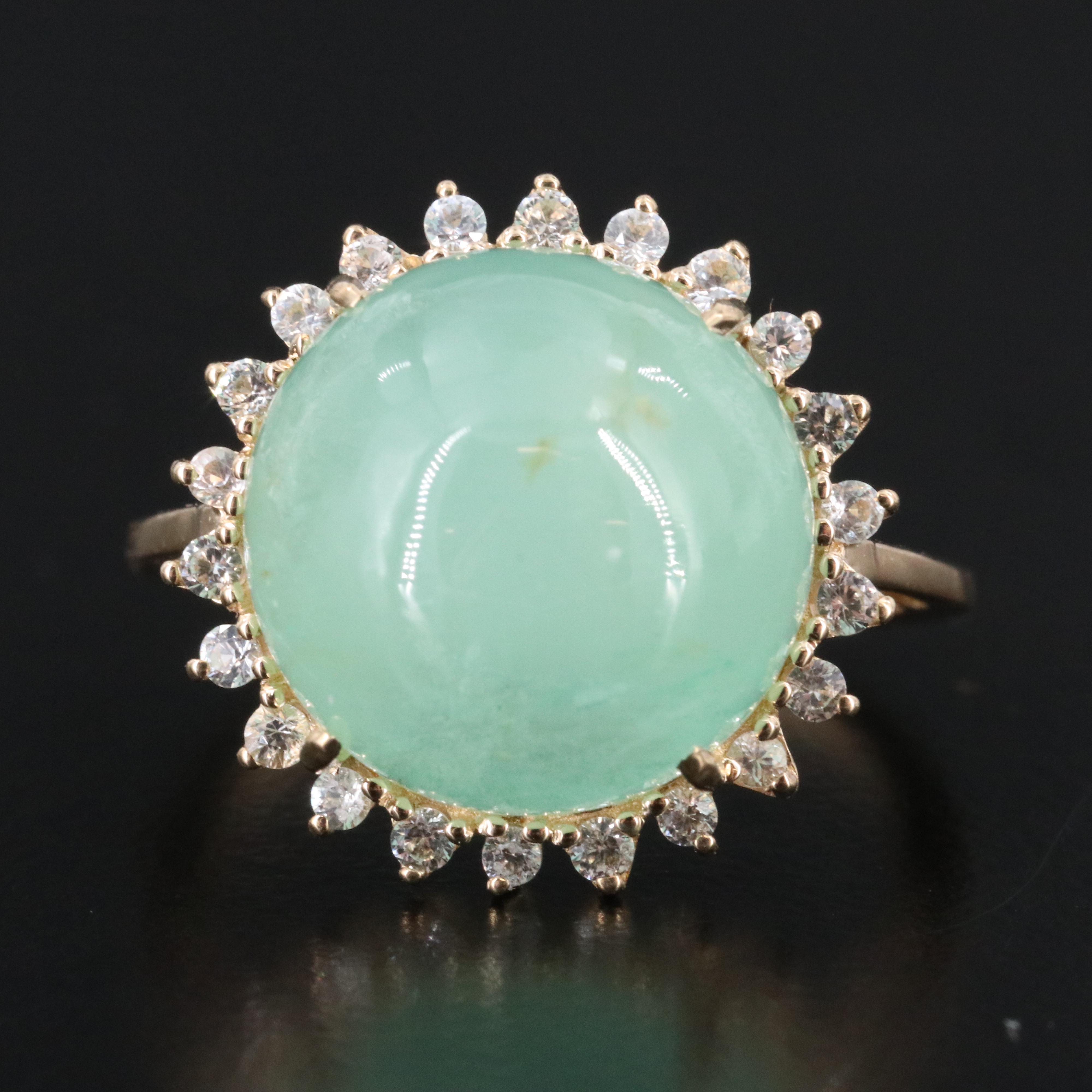14K 12.81 CT Green Beryl and White Sapphire Ring