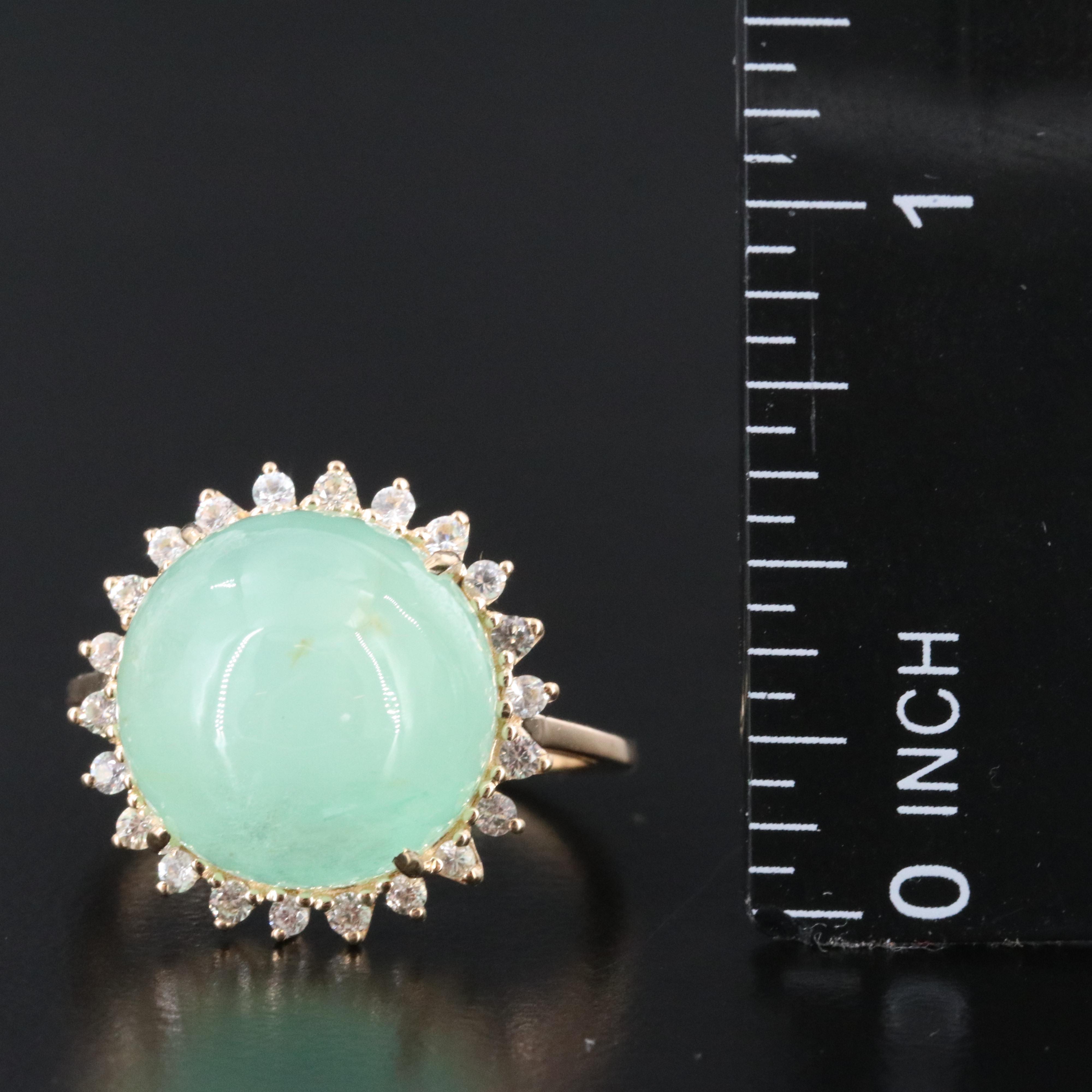 14K 12.81 CT Green Beryl and White Sapphire Ring