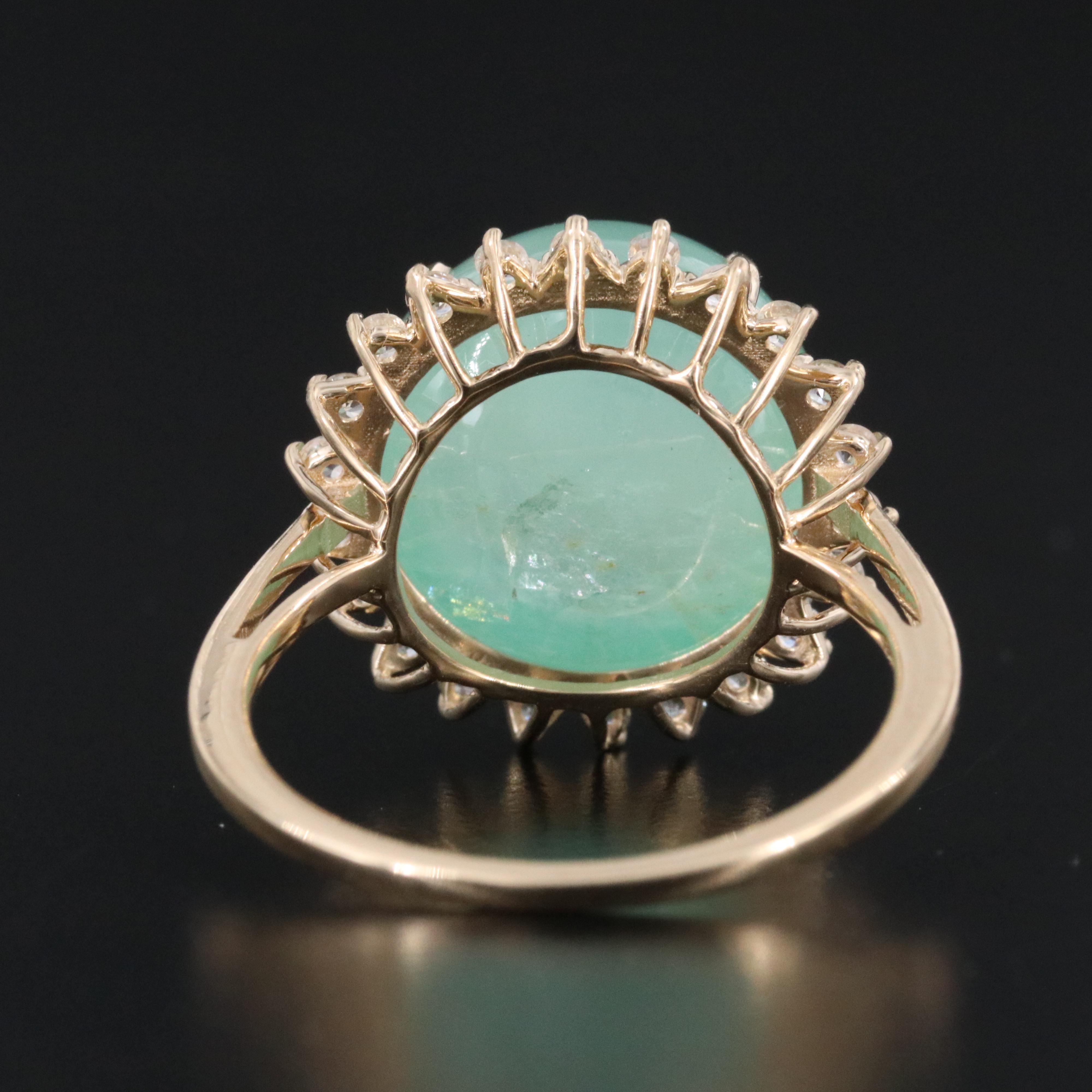 14K 12.81 CT Green Beryl and White Sapphire Ring