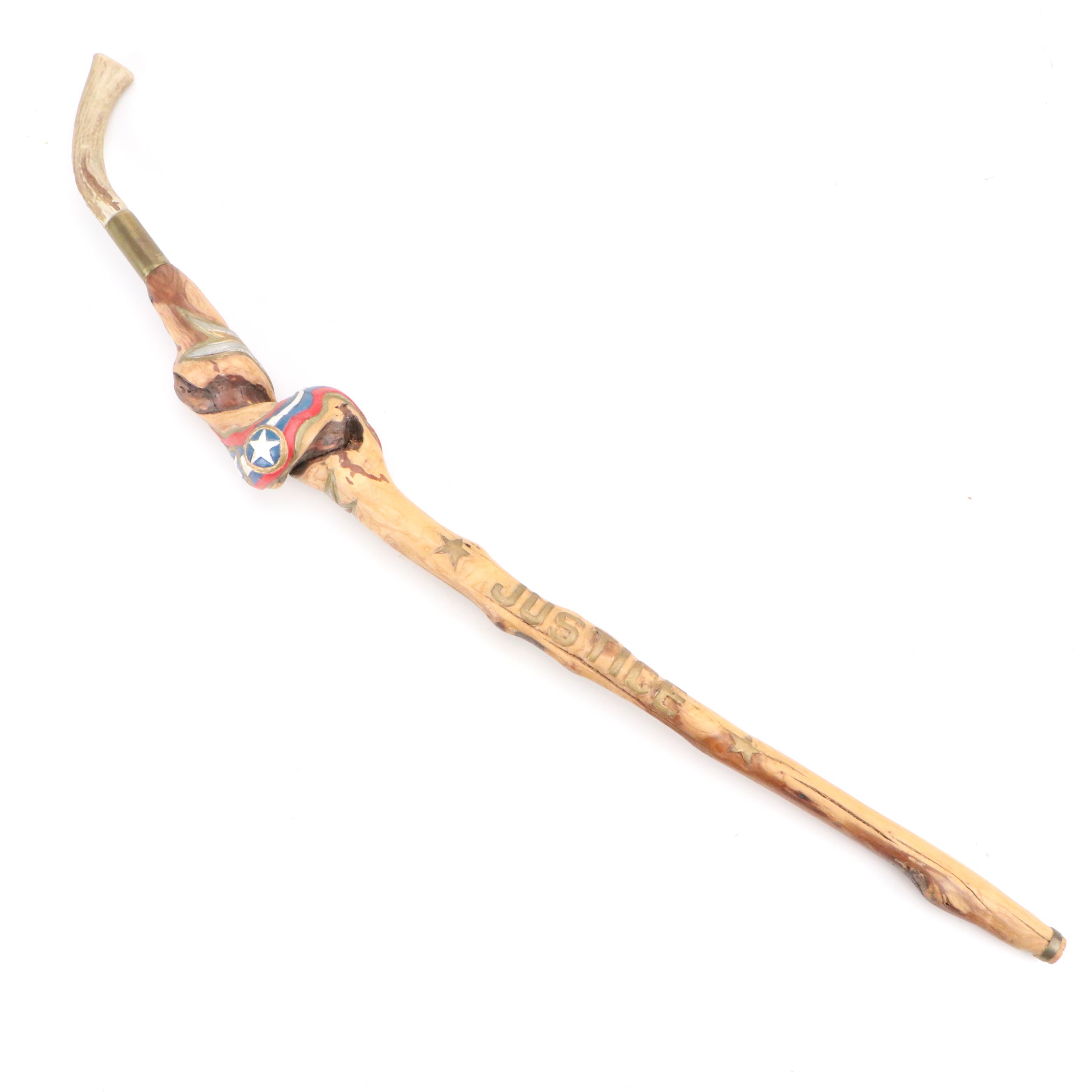 Robert Beaven Hand-Carved "Justice Liberty" Polychrome Cane