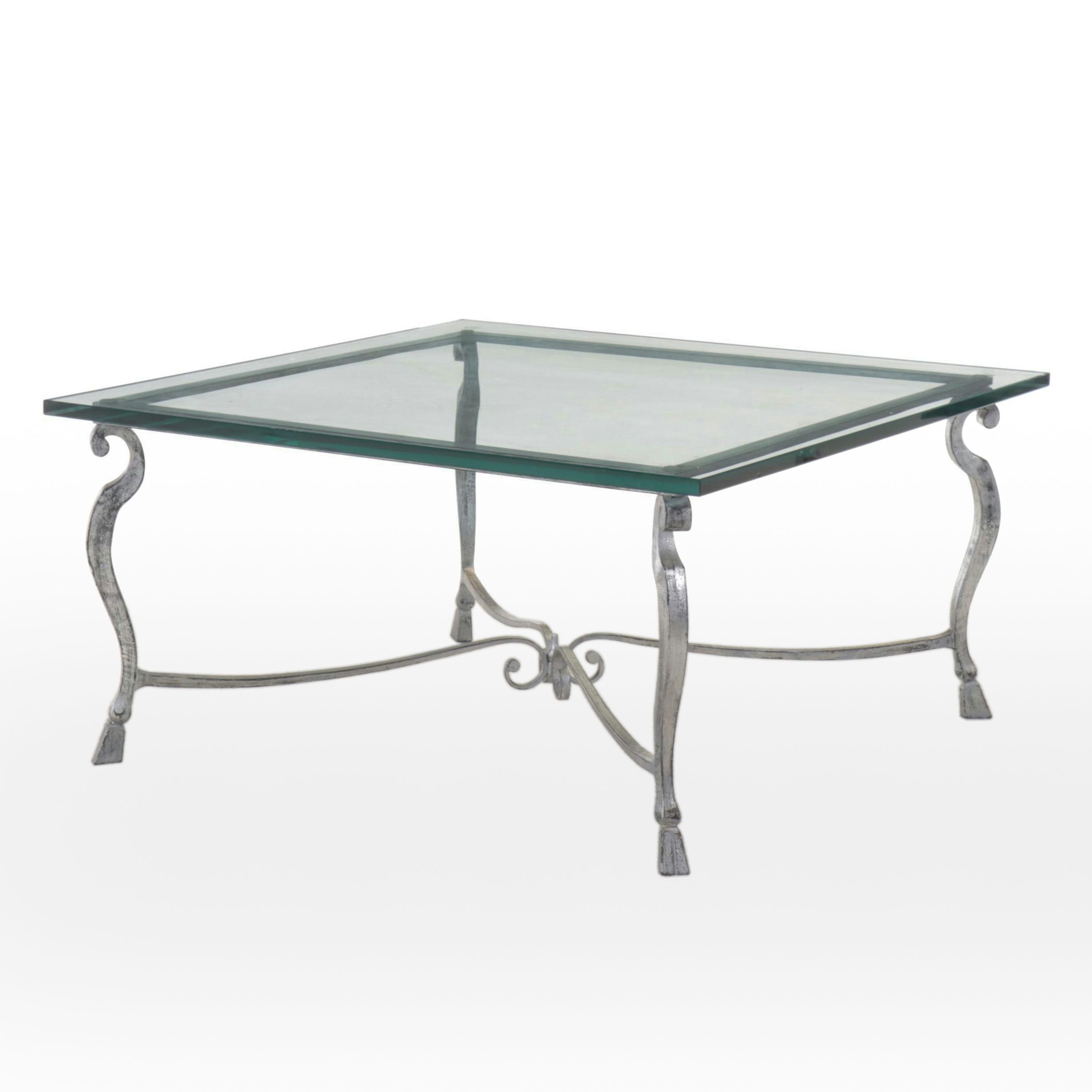 Hollywood Regency Style Silver Finish Steel and Glass Top Coffee Table