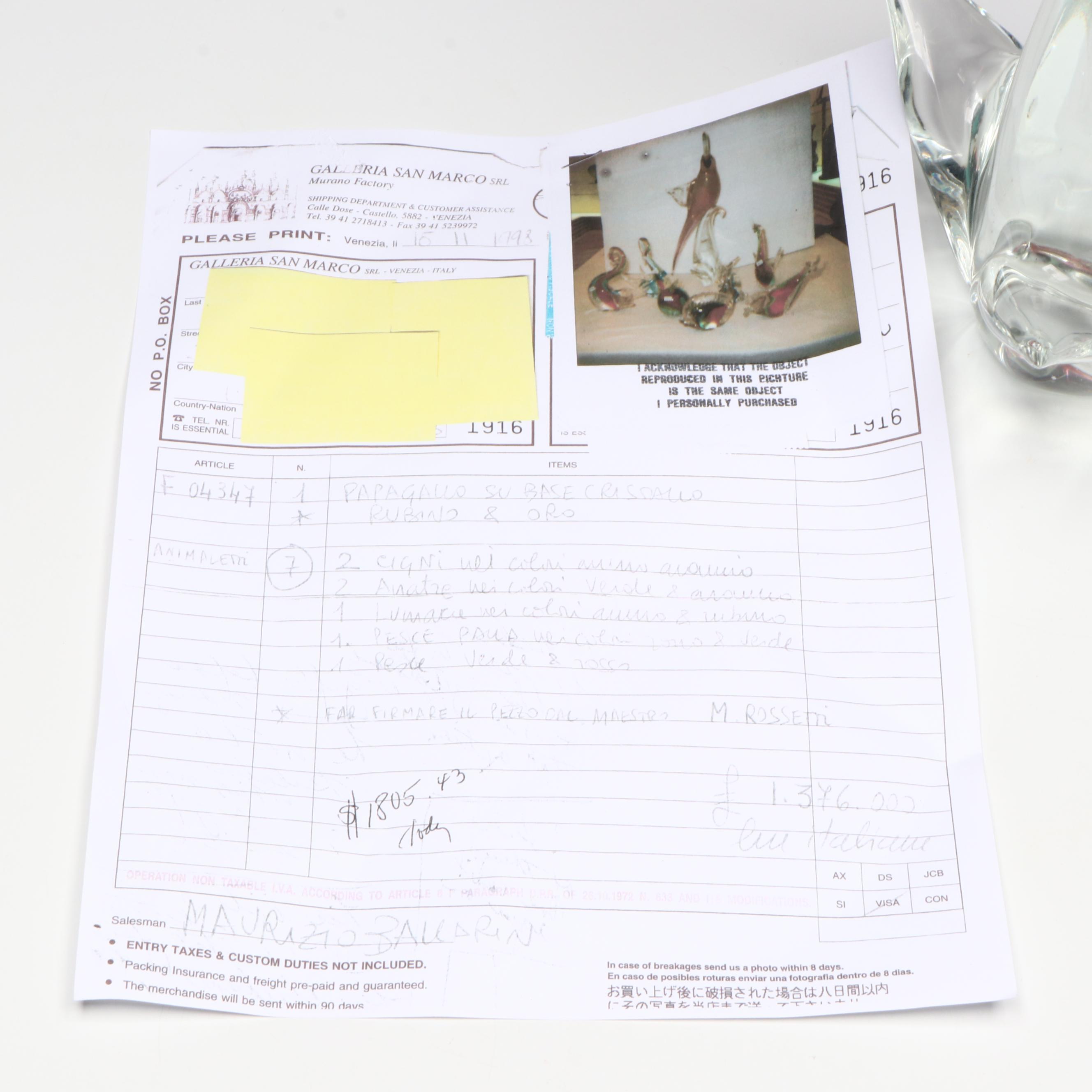 M. Rossetti Murano Glass Cockatoo Sculpture