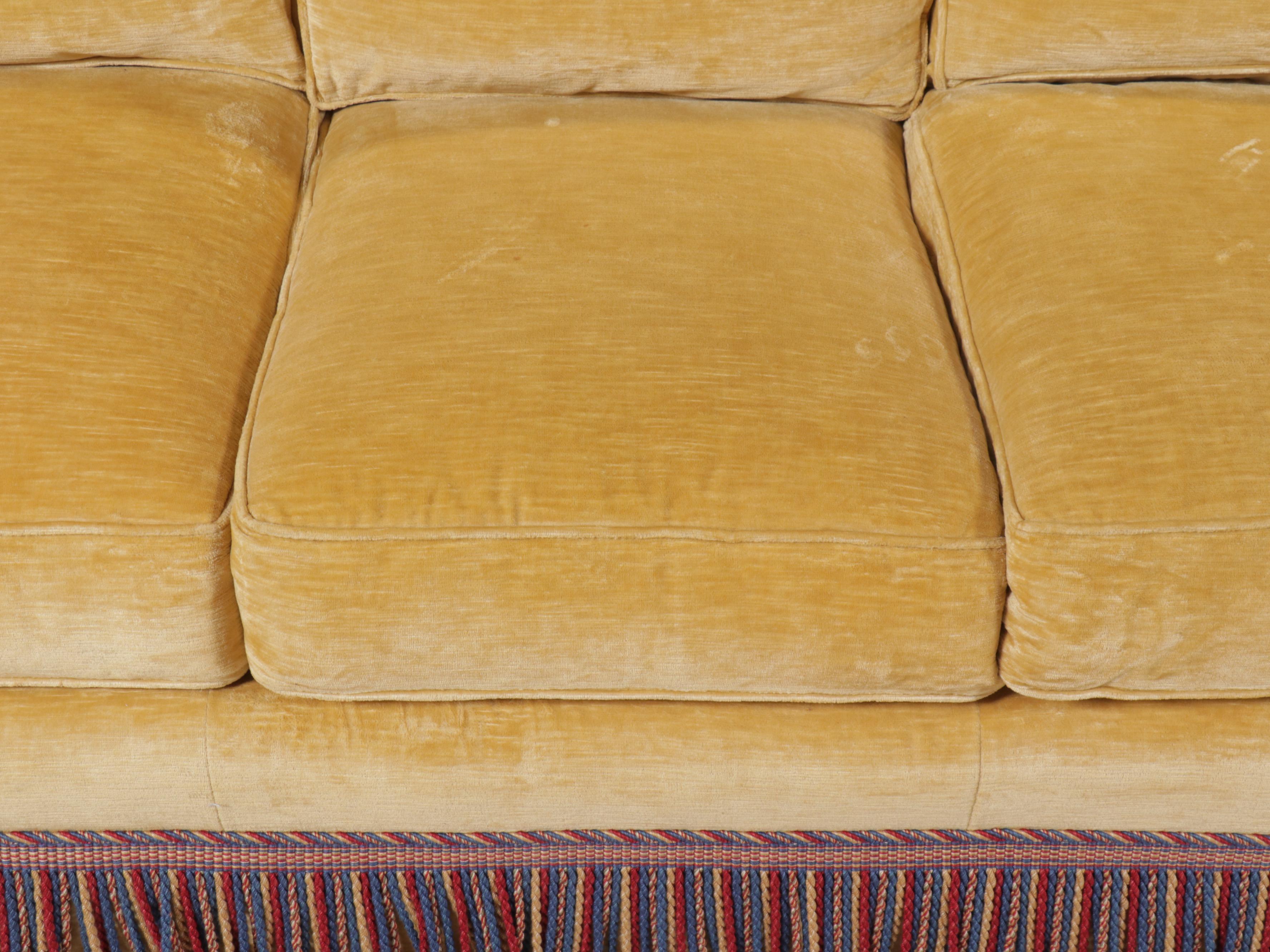 Sherrill Chenille Upholstered Sofa with Tasseled Fringe