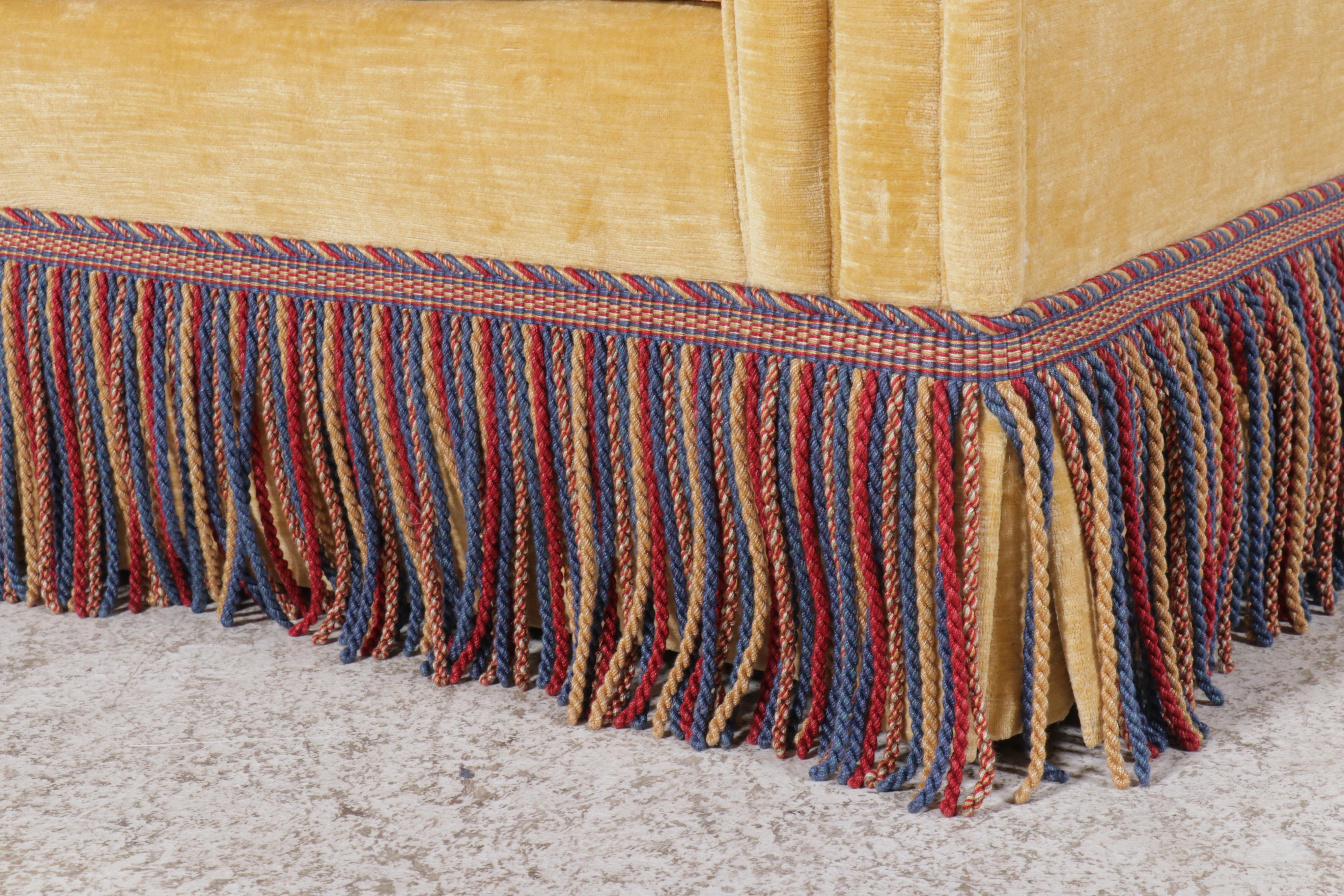 Sherrill Chenille Upholstered Sofa with Tasseled Fringe