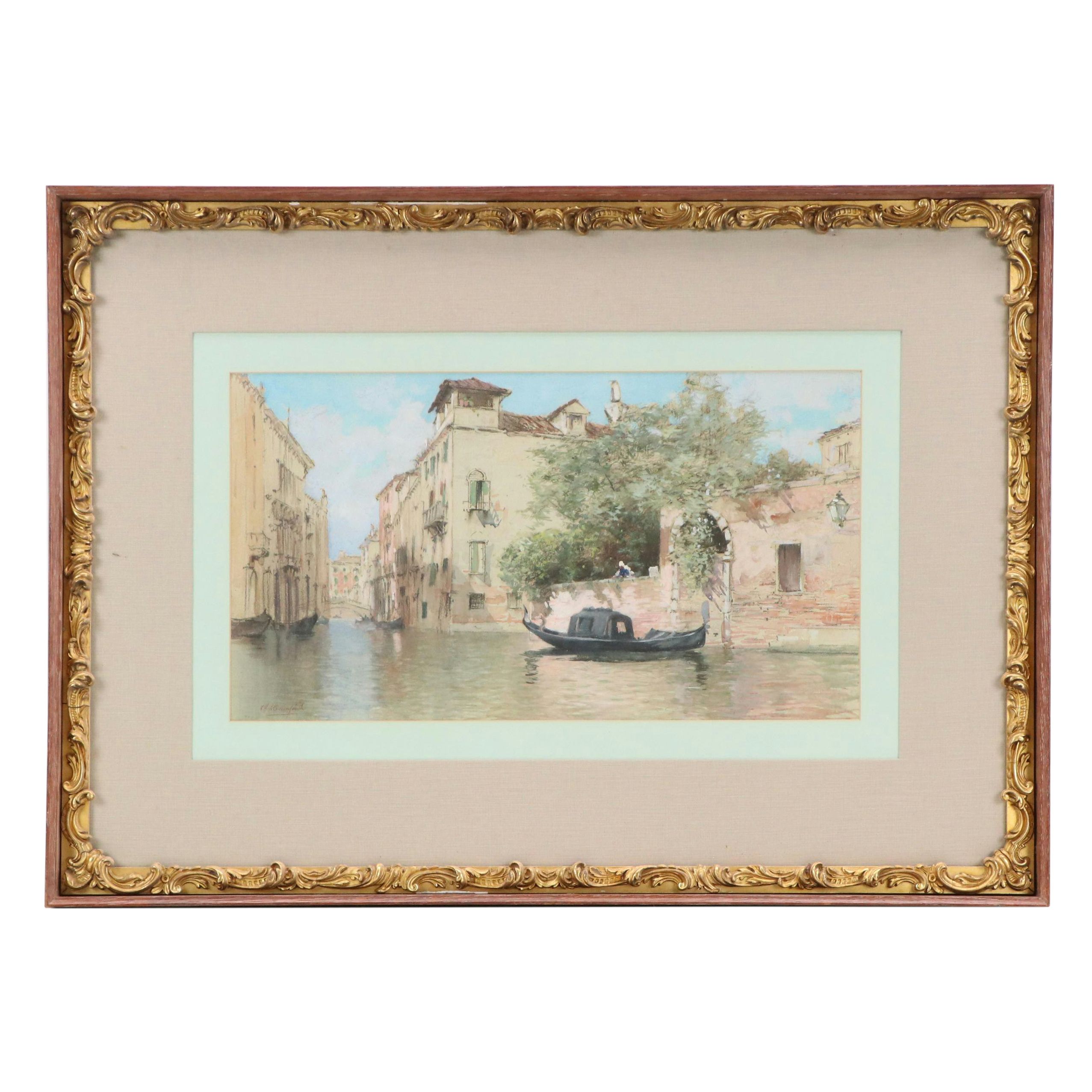 Francis Hopkinson Smith Venetian Canal Scene Watercolor Painting, Circa 1910