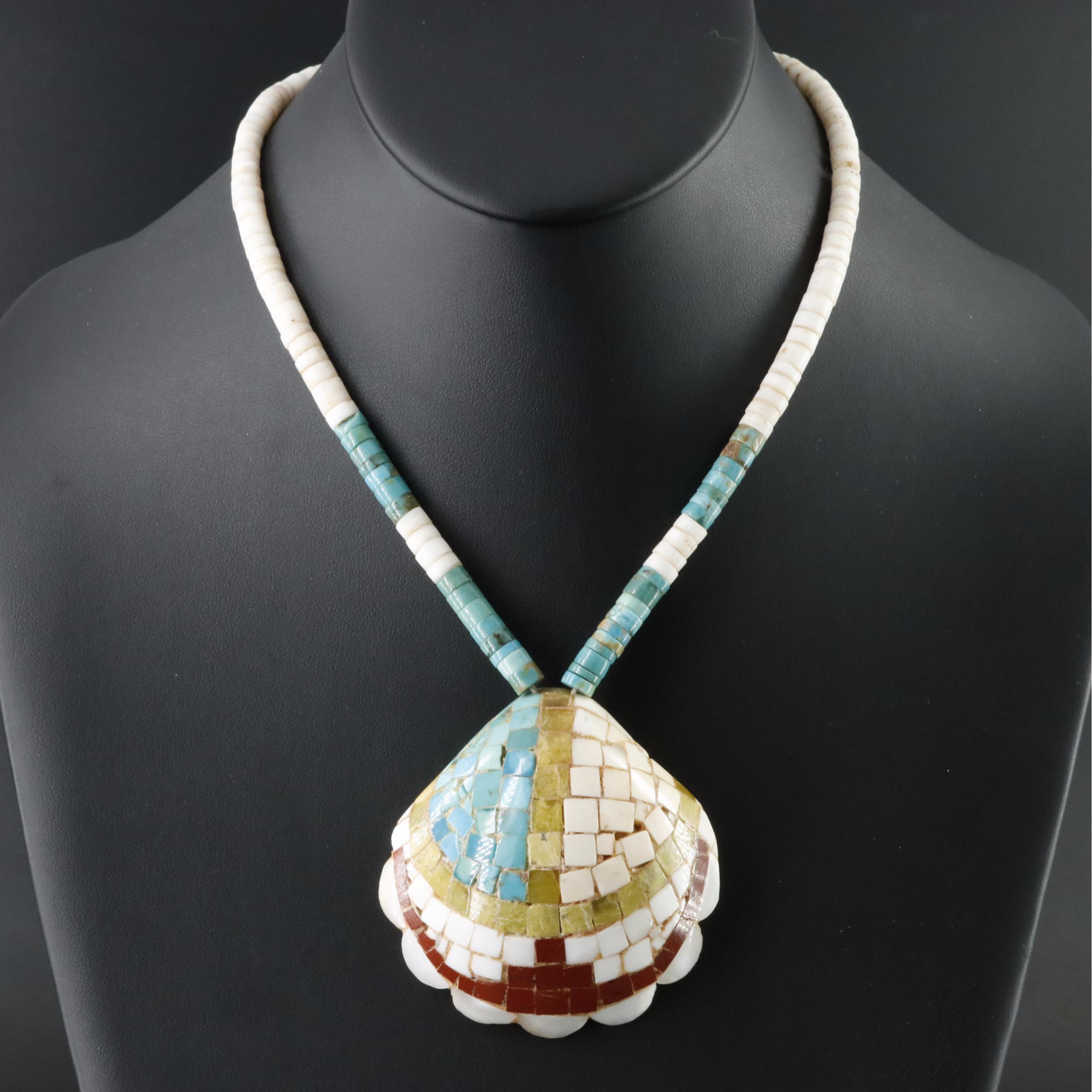 Vintage Shell, Turquoise and Gemstone Mosaic Necklace