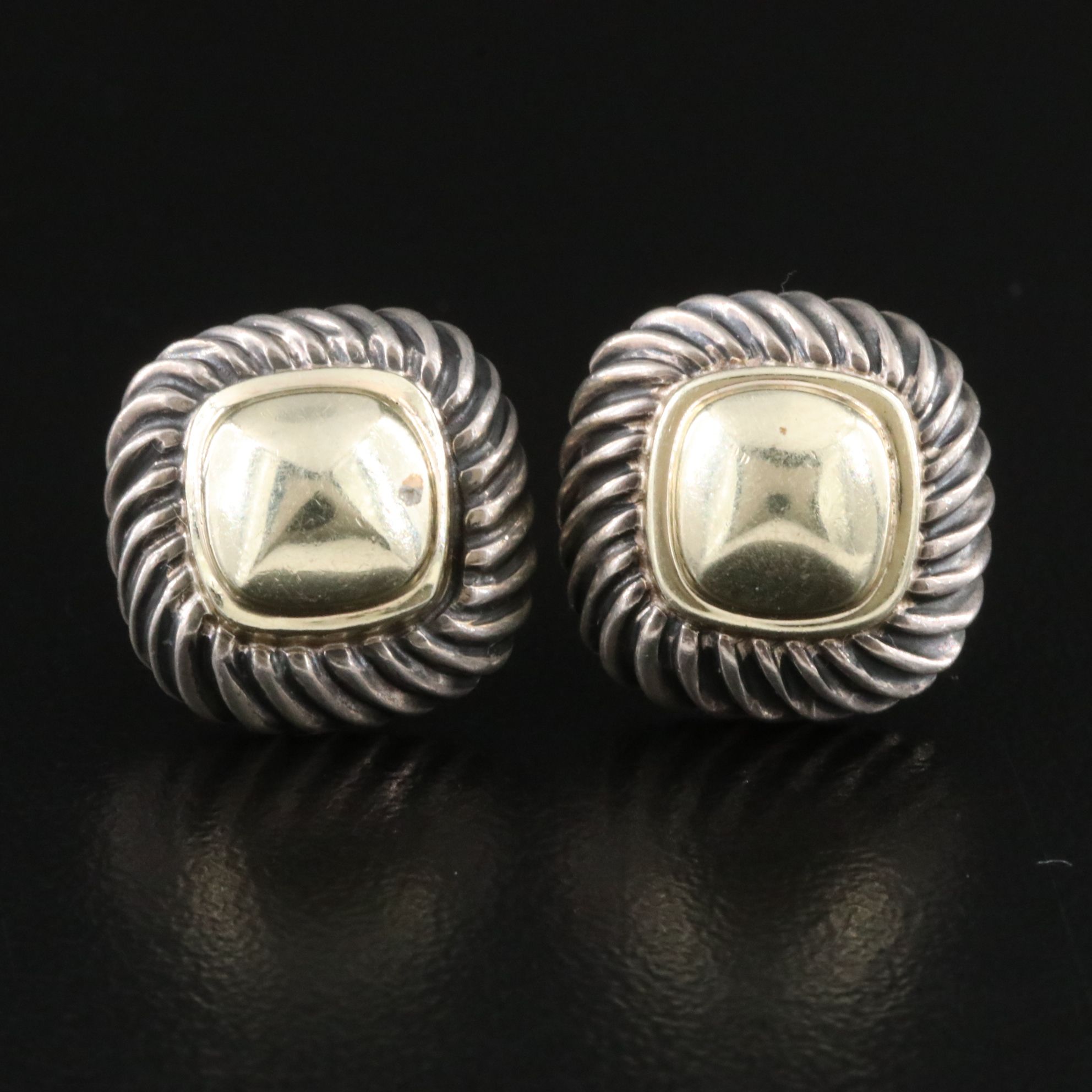 David Yurman Albion Petite Sterling and 14K Square Earrings