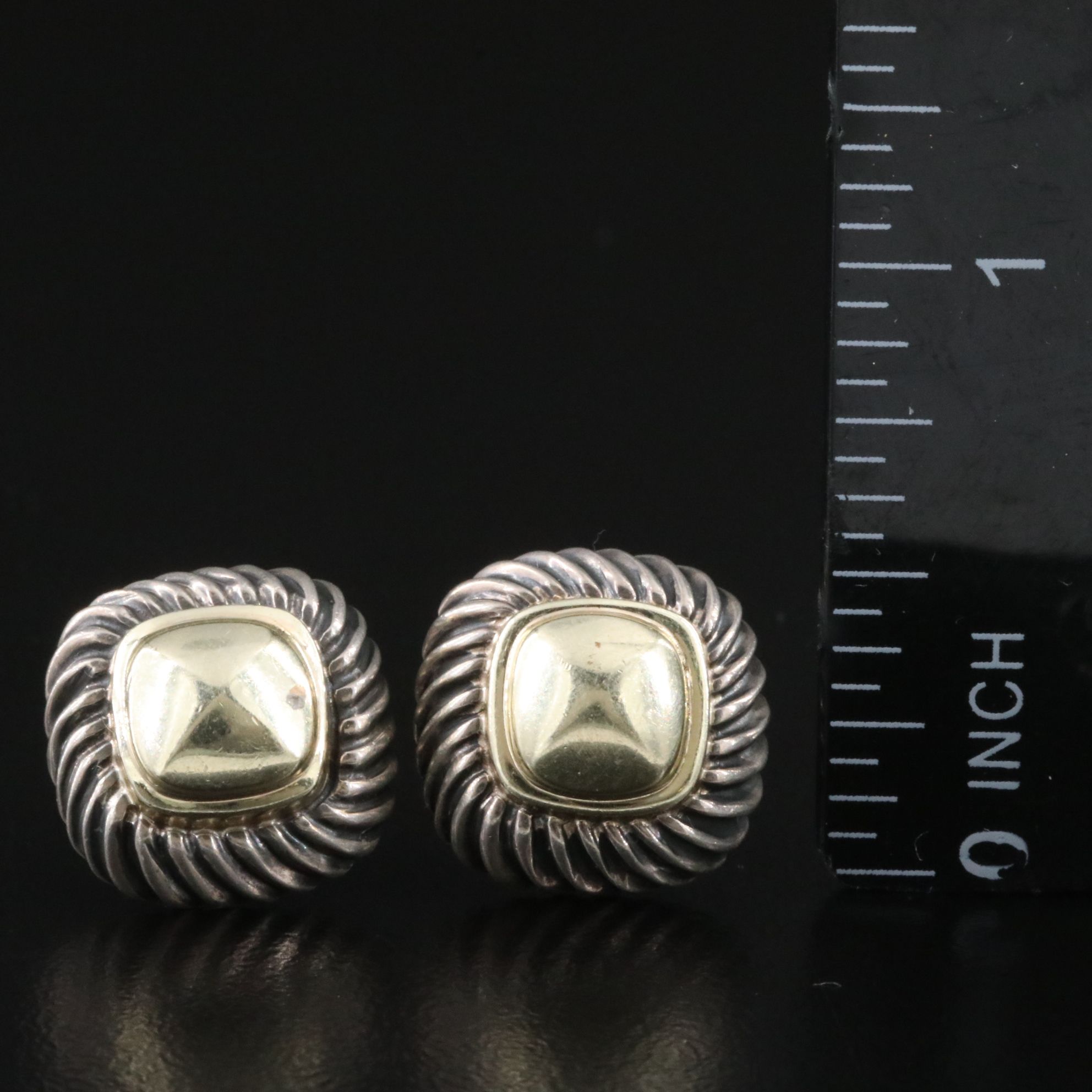 David Yurman Albion Petite Sterling and 14K Square Earrings