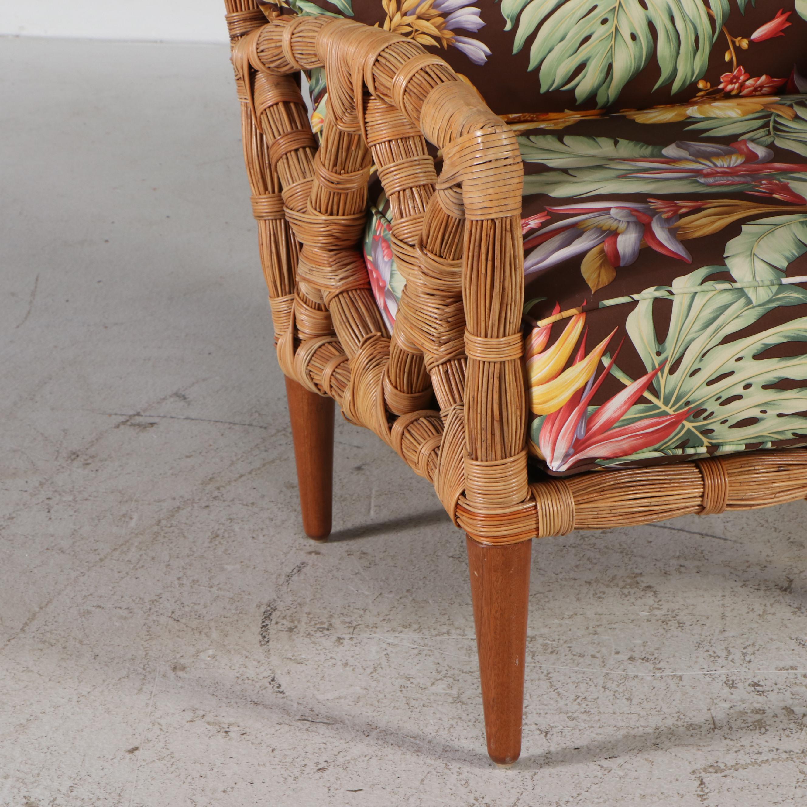 Mid Century Style Raffia Covered Armchair with Cushions