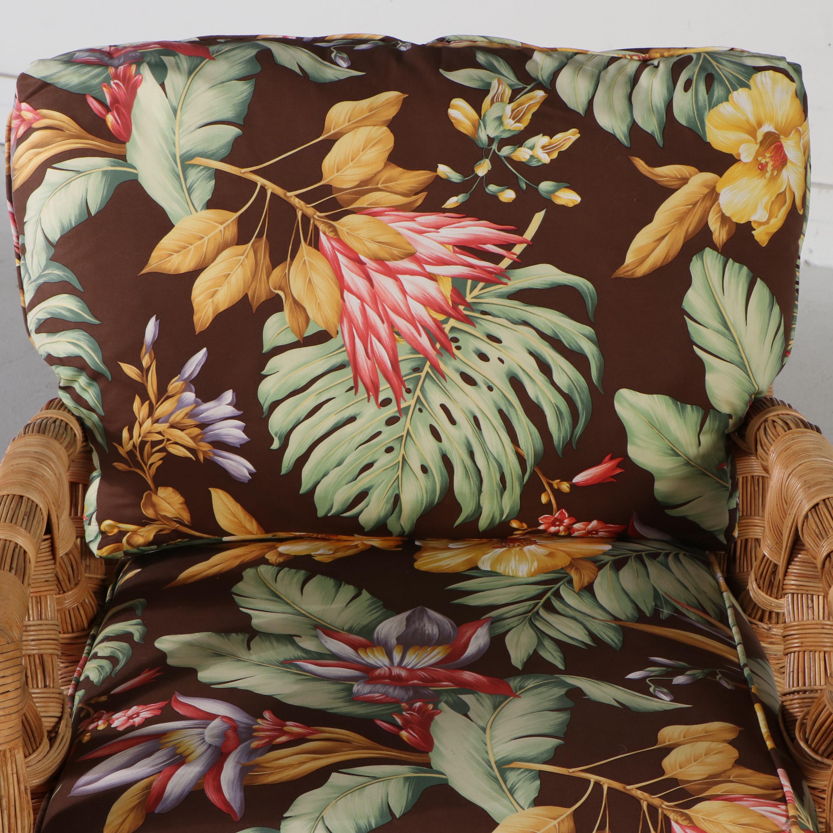 Mid Century Style Raffia Covered Armchair with Cushions