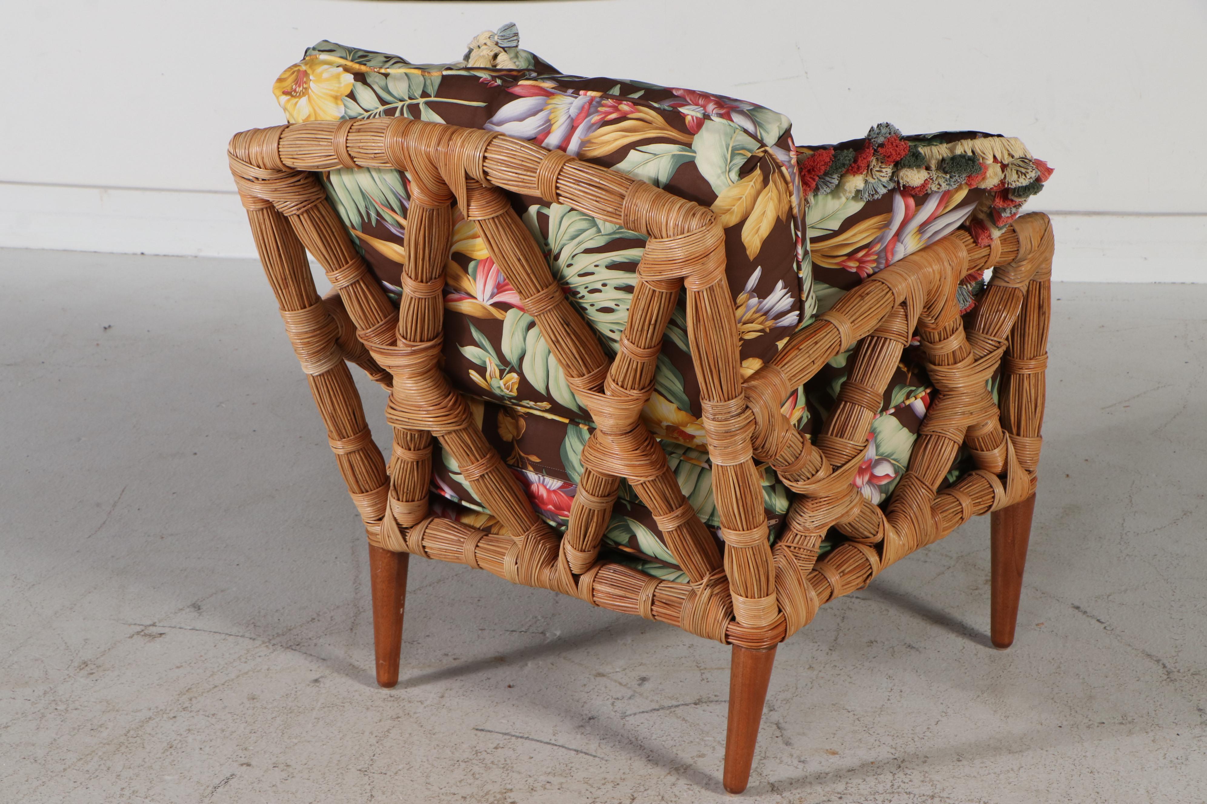 Mid Century Style Raffia Covered Armchair with Cushions